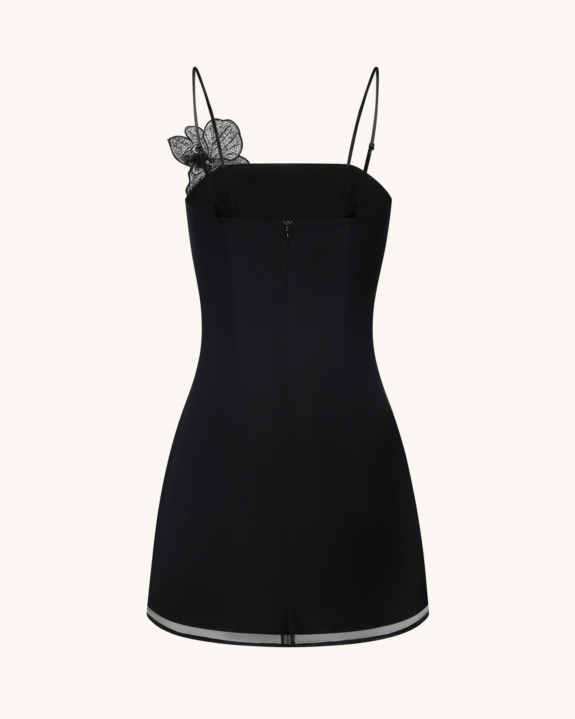 Orchid Appliqué Mini Dress - Black