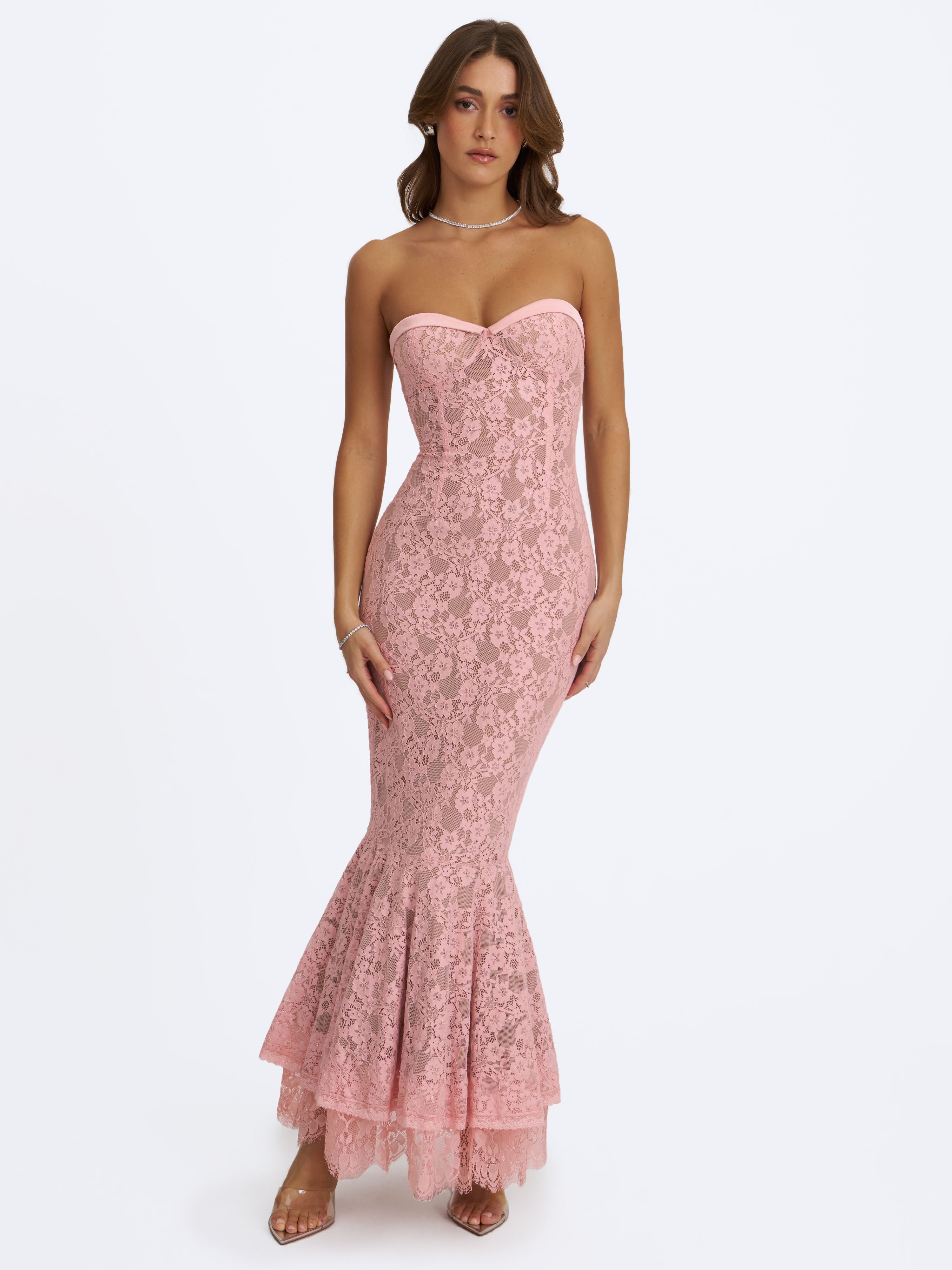 Rosalyn Pink Lace Sweetheart Maxi Mermaid Dress