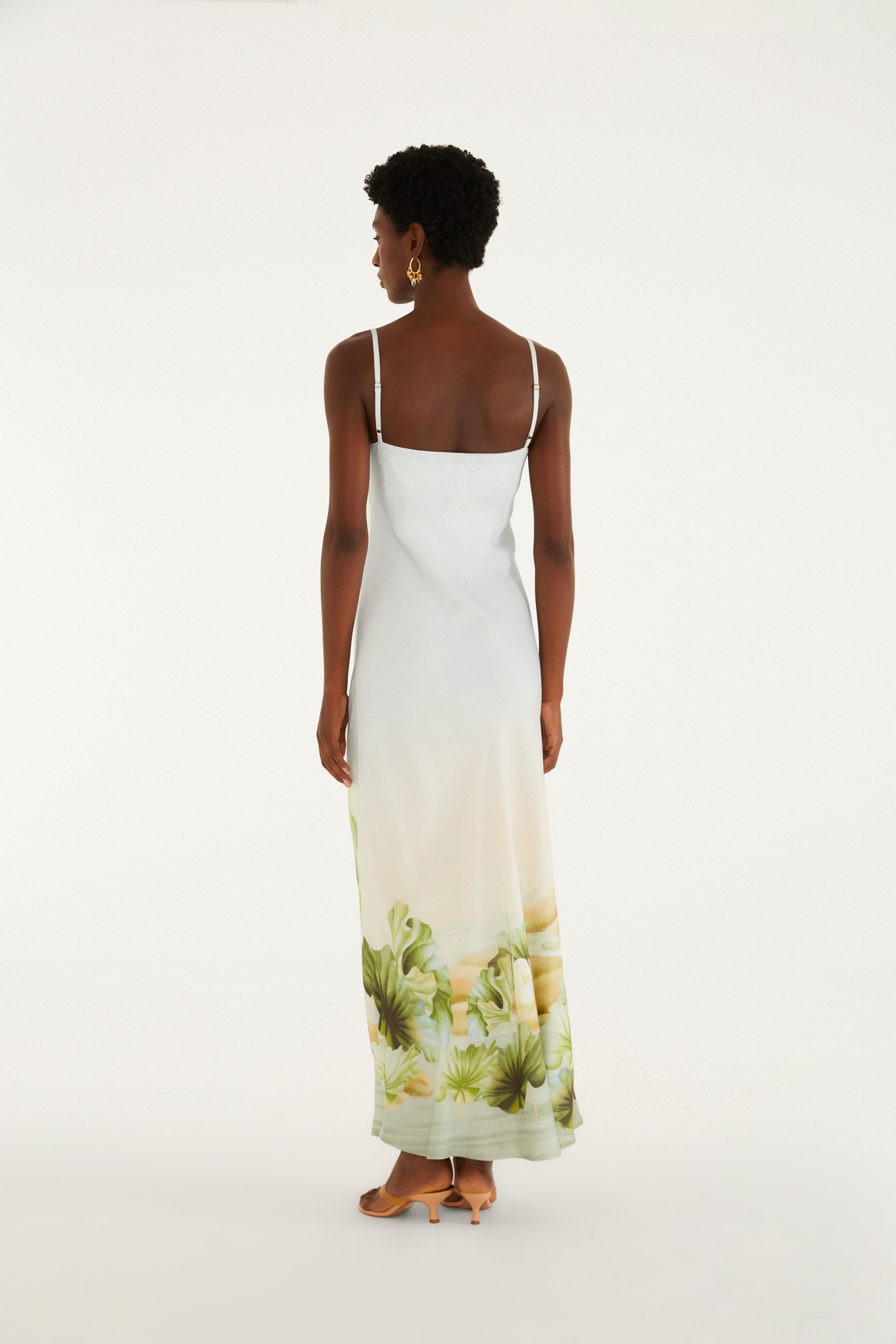 Vestido Longo Estampado Lago De Lótus