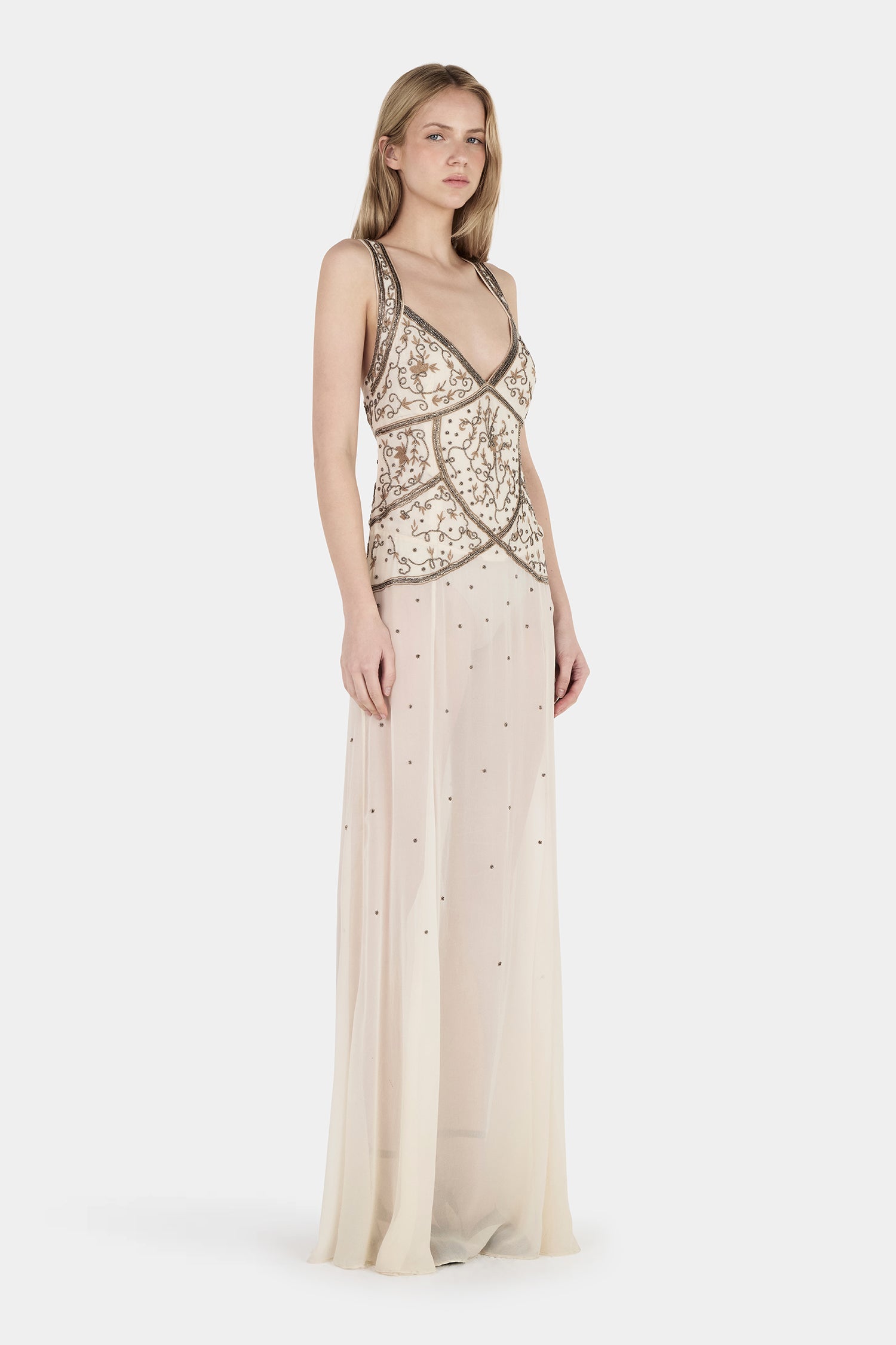Maja Beaded Maxi Dress Silver Veil