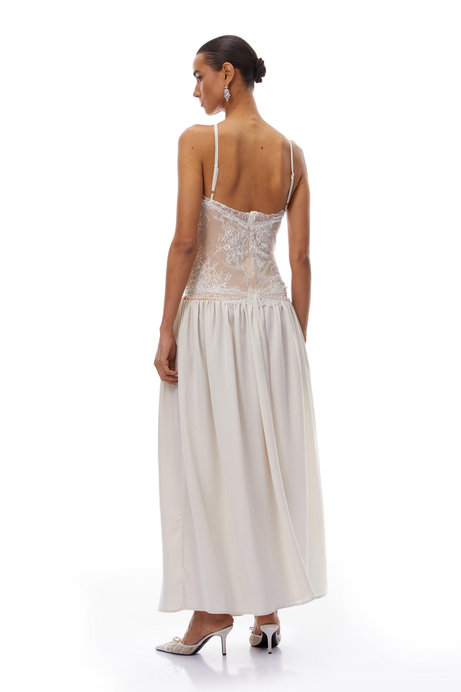 Reine White Pleated Maxi Dress with Lace Panels - XS / White