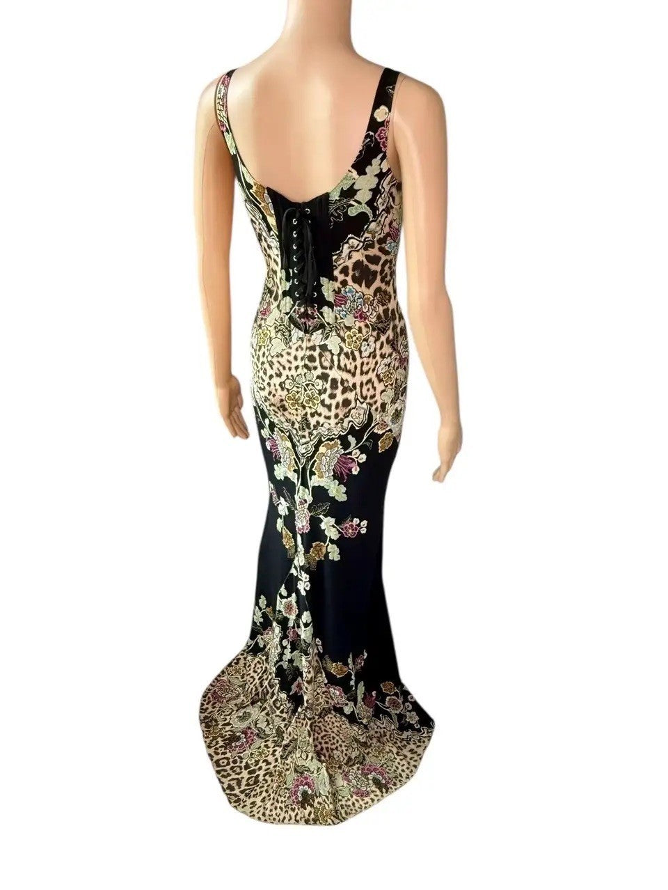 Roberto Cavalli S/S 2003 Bustier Corset Chinoiserie Print Evening Dress Gown