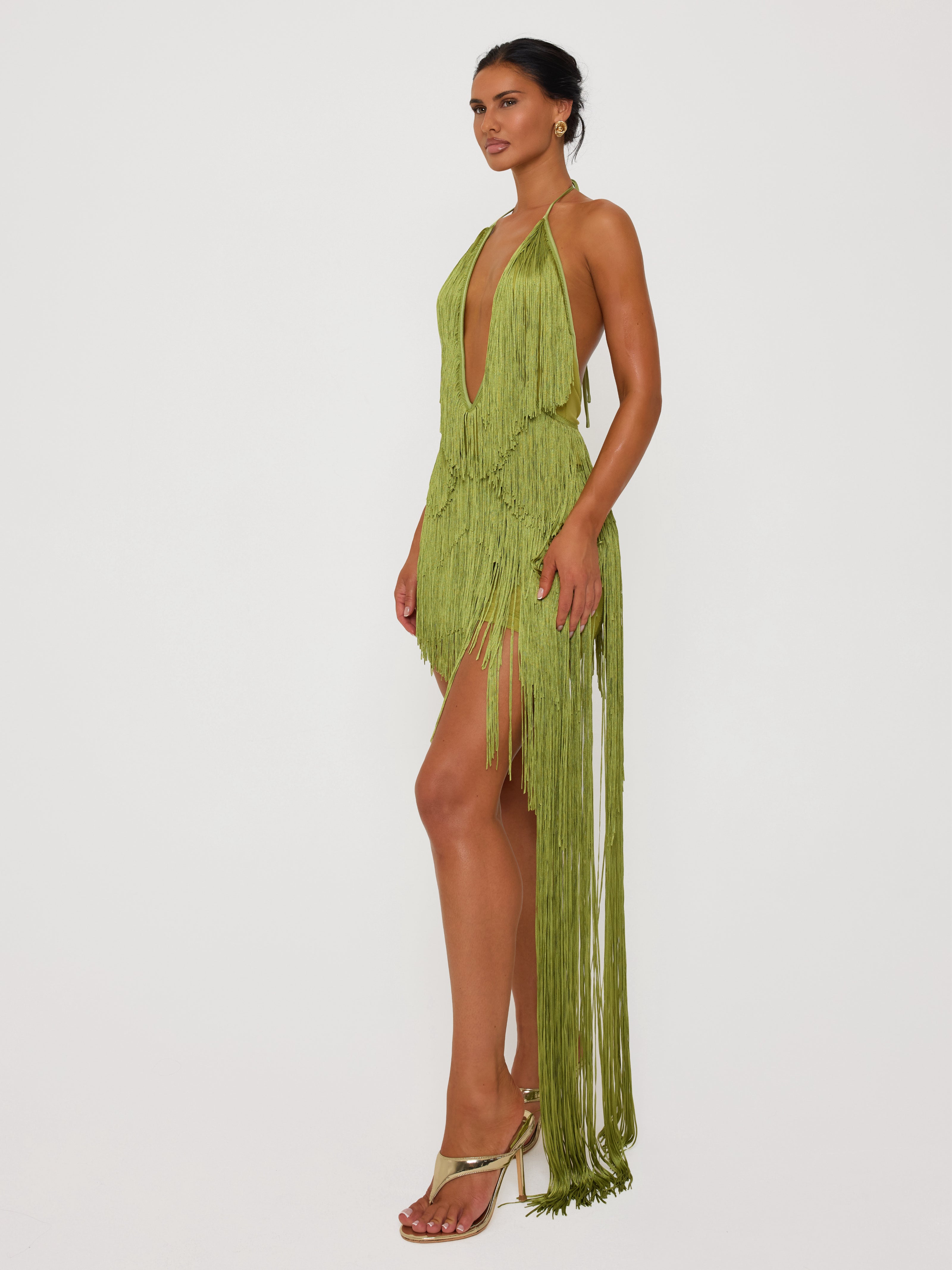 Fringe Dress Palm Leaf - XS
