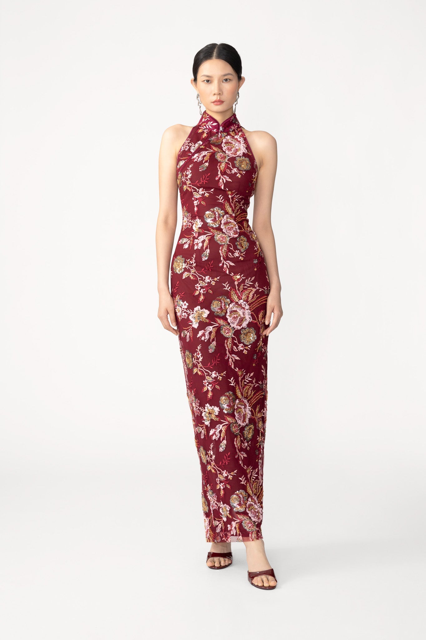 Audra Embroidered Maxi Dress - Oxblood