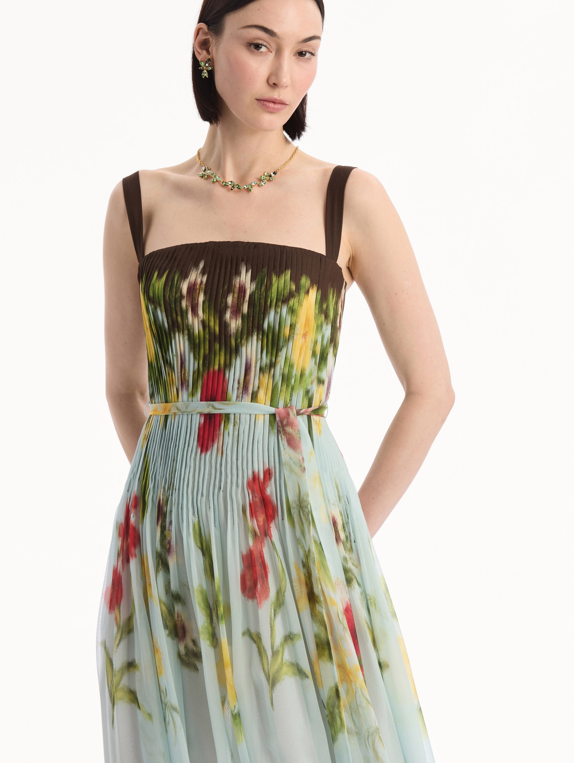 Dominican Mixed-Floral Silk Chiffon Gown