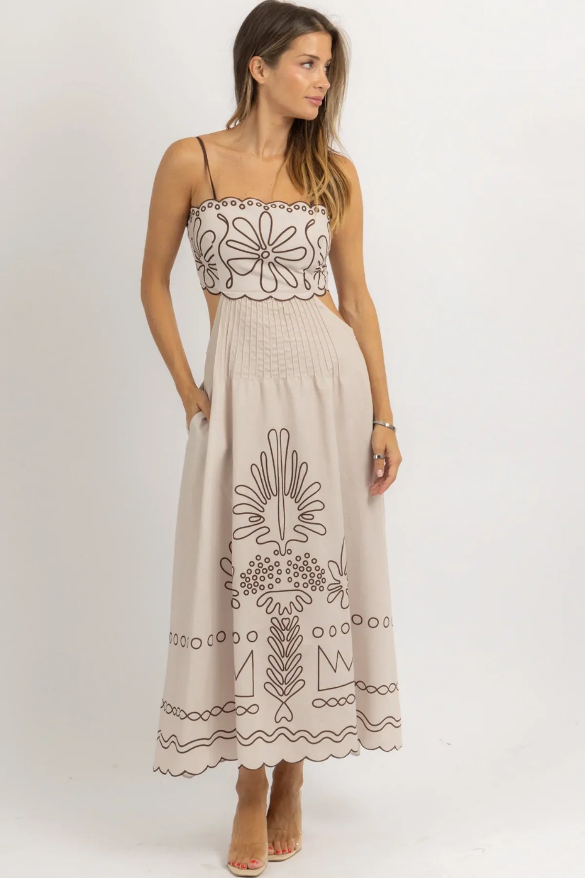 Maya Floral Embroidered Cutout Midi Dress