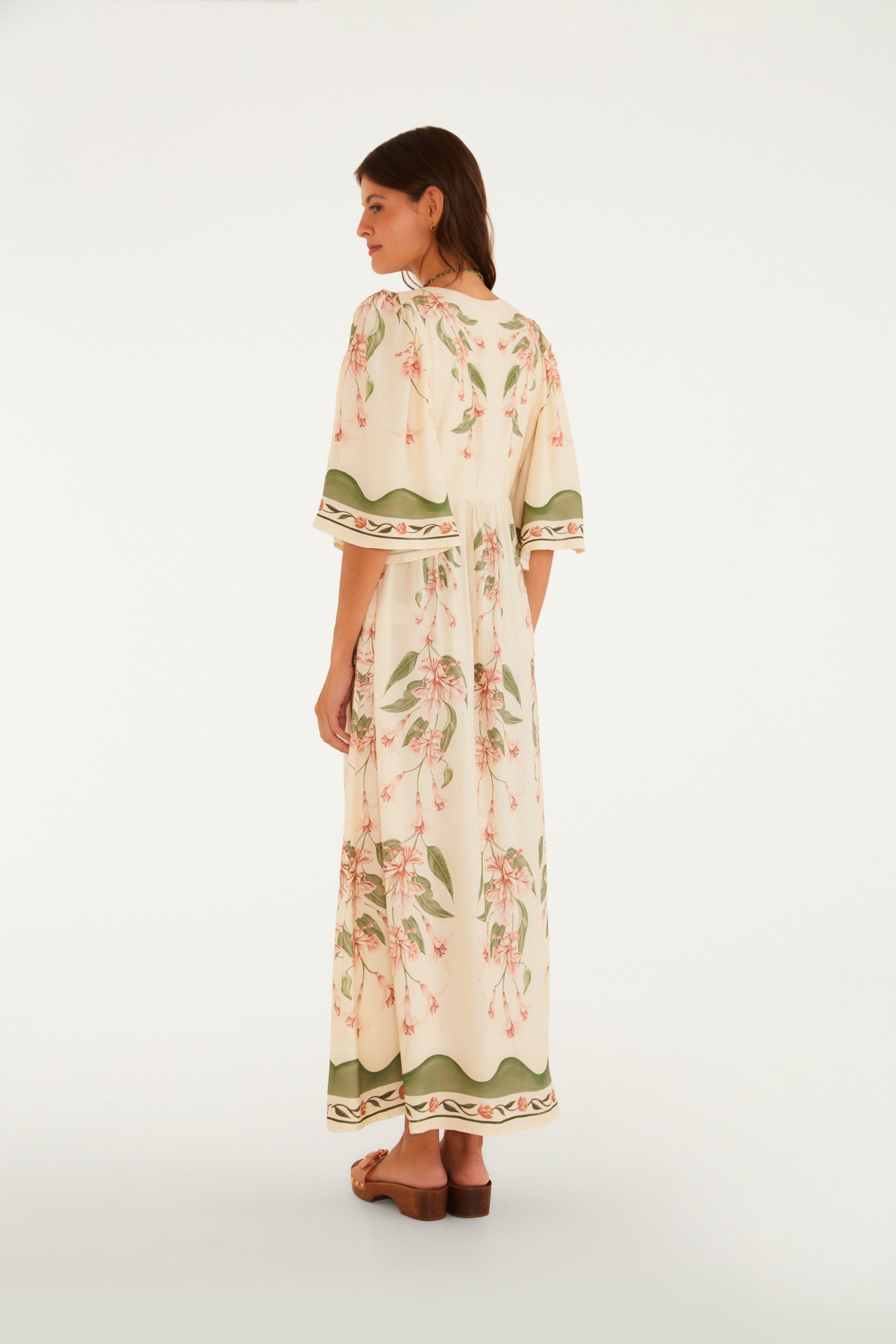 Vestido Longo Estampado Brinco De Princesa