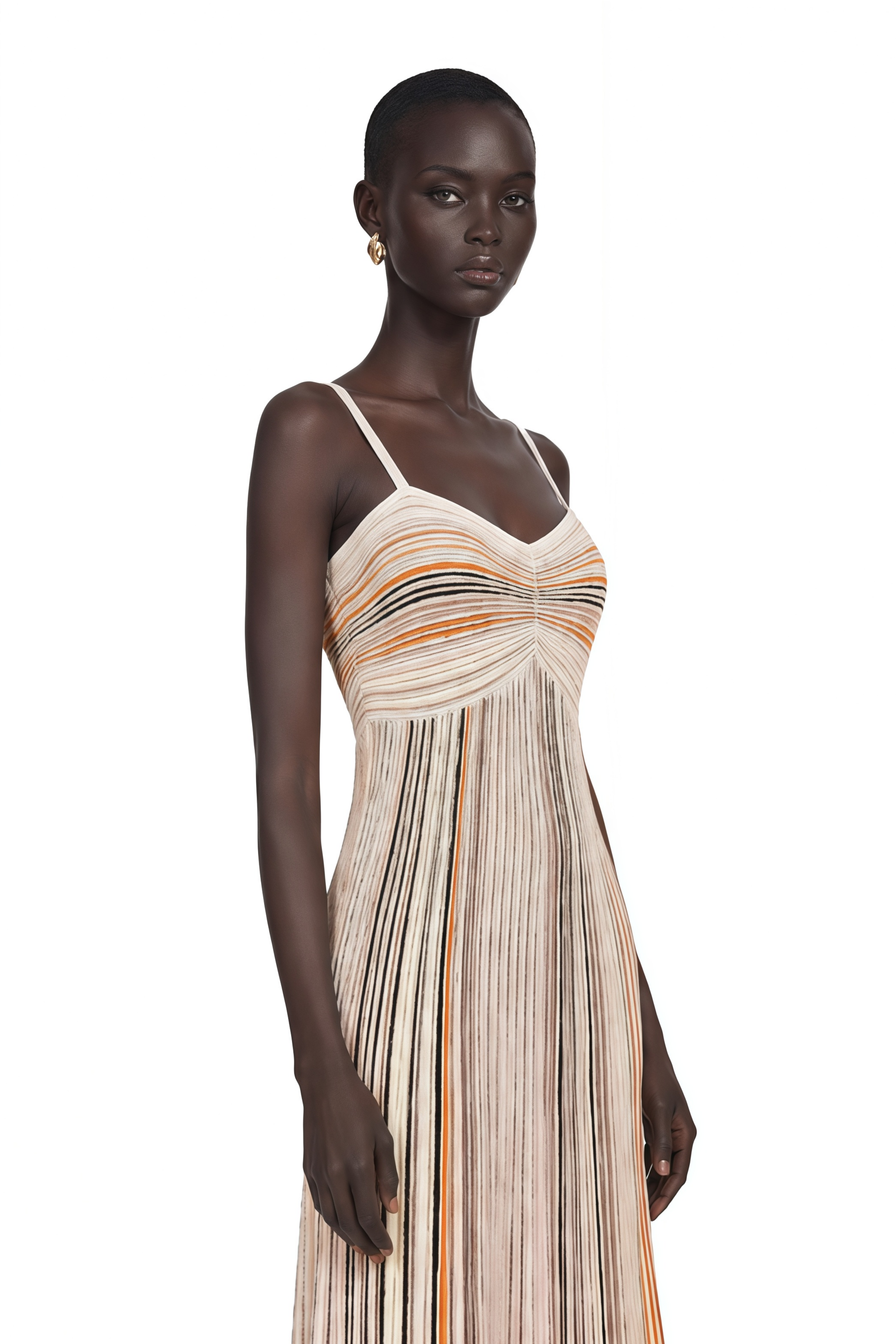 Bruyère Neutral Sequin Striped Knit Maxi Dress