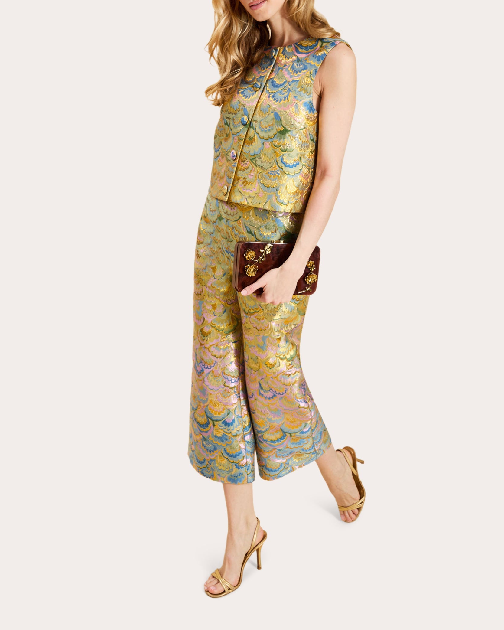 Sadie Metallic Jacquard Button