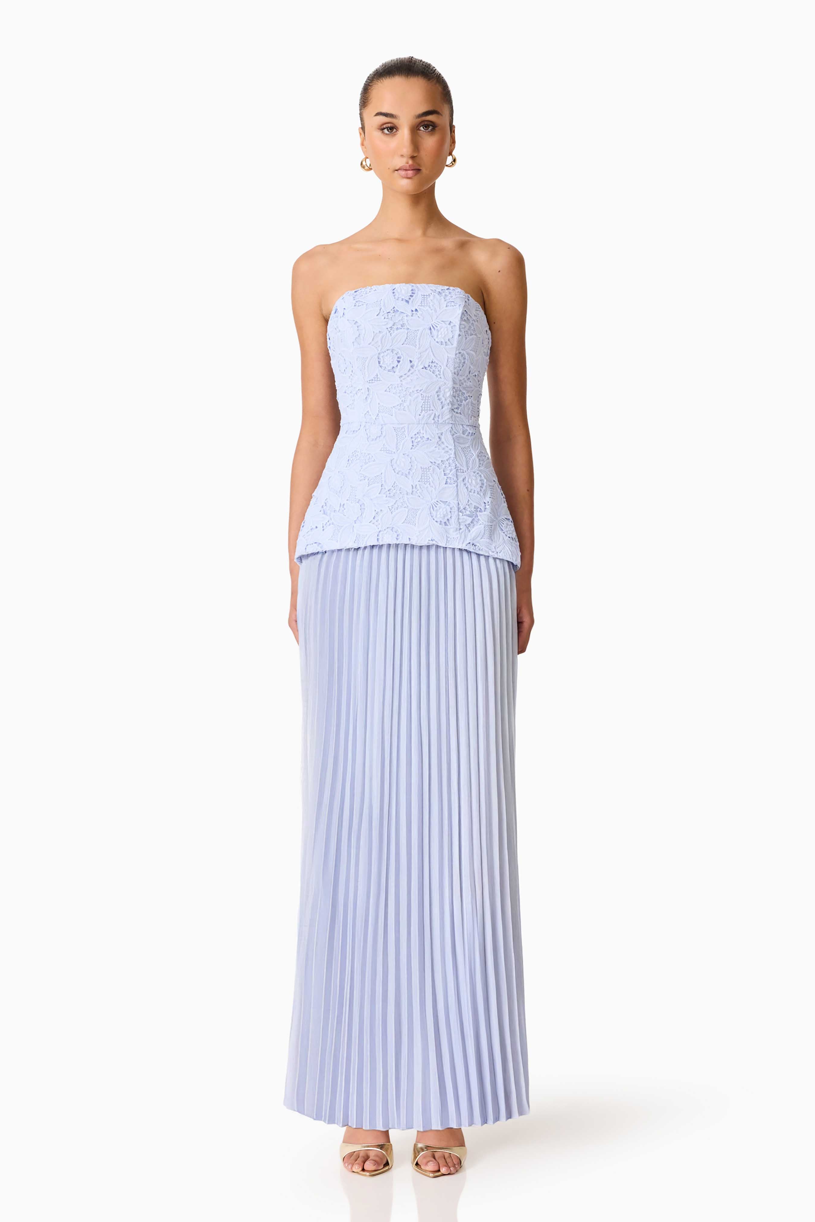 Lacy Strapless Gown in Powder Blue