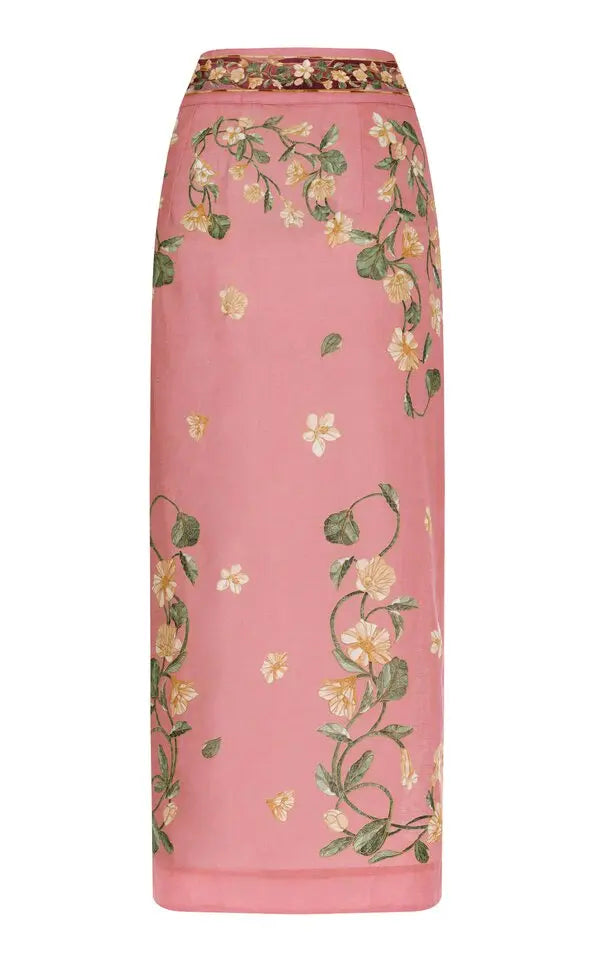 Linen Floral Wrap Maxi Skirt