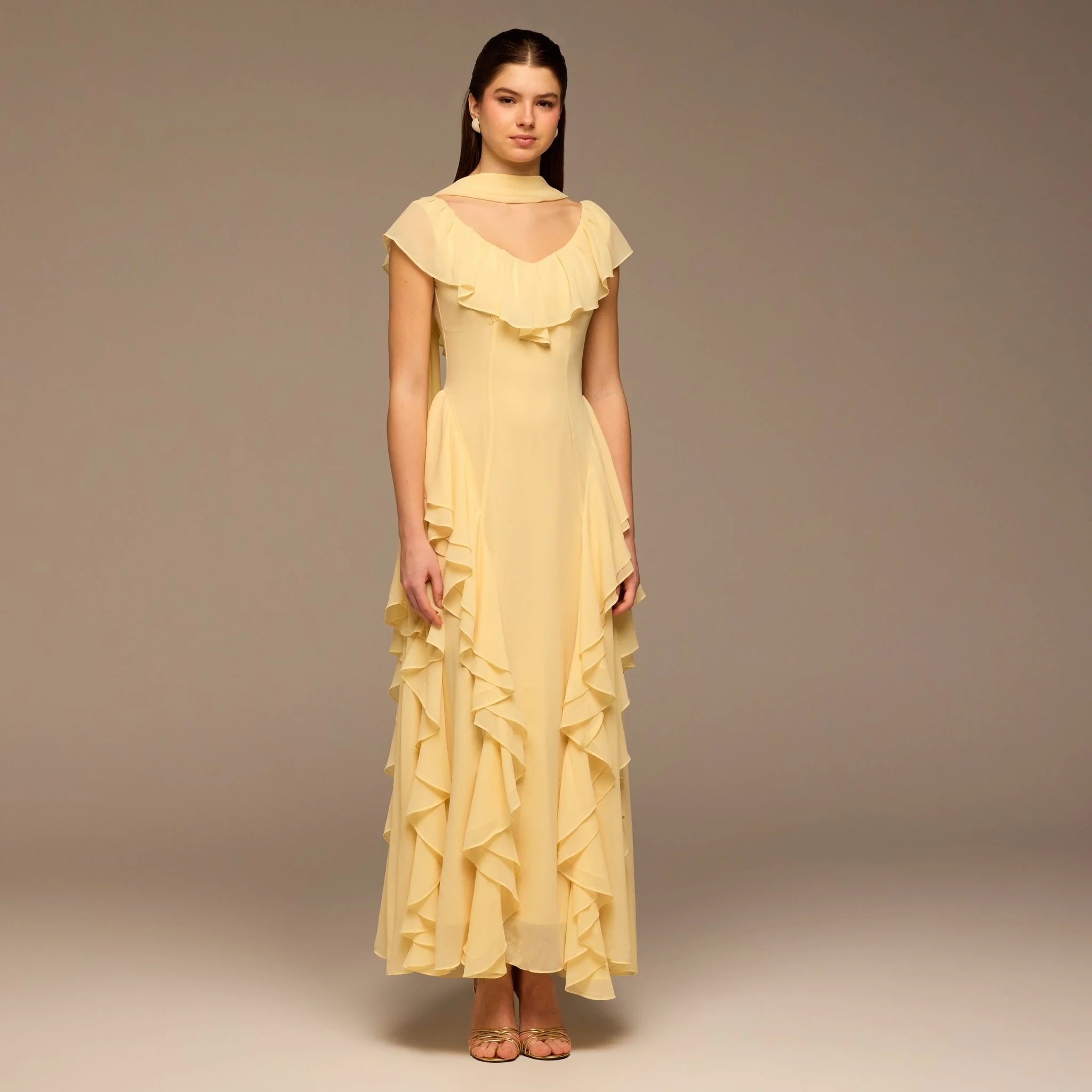 Yellow Ruffle Chiffon Maxi Dress