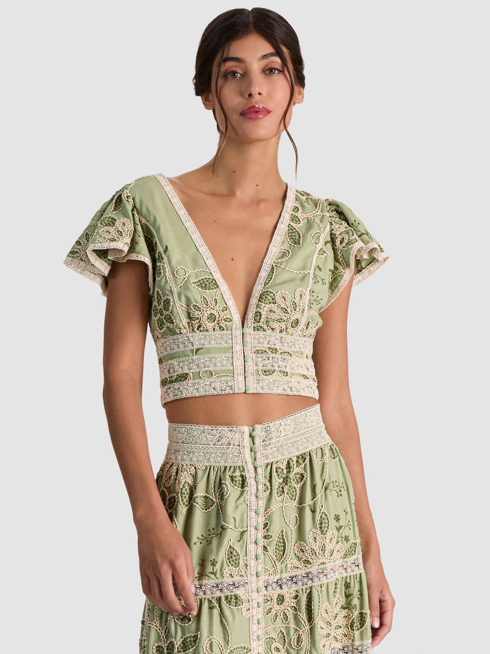 KEELEY EMBROIDERED FLUTTER TWO-PIECE SET
