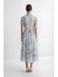 Garden Girl Moment Blue Floral Print Short Sleeve Maxi Dress