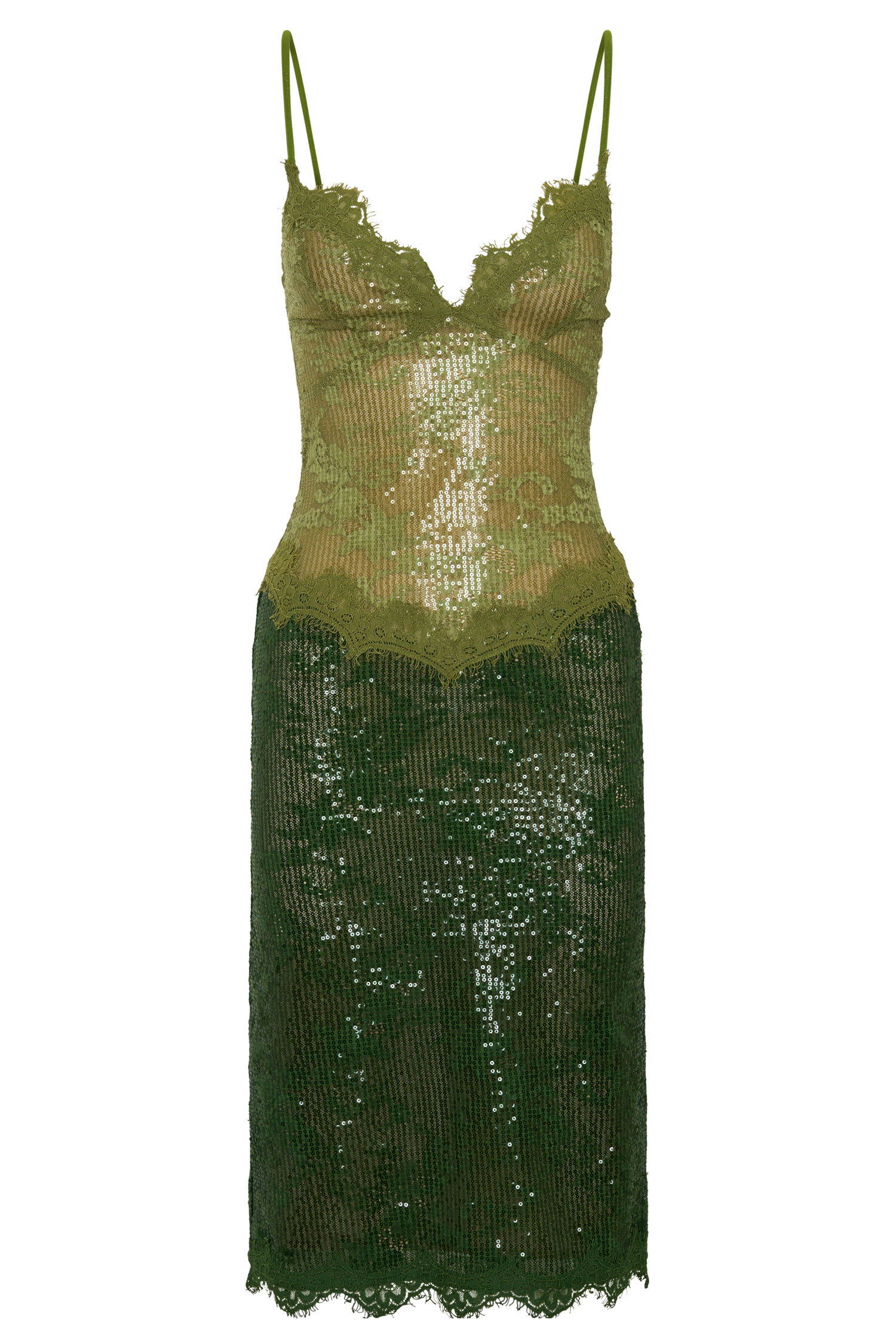 Jaimee Lace Midi Dress - Tonal Green