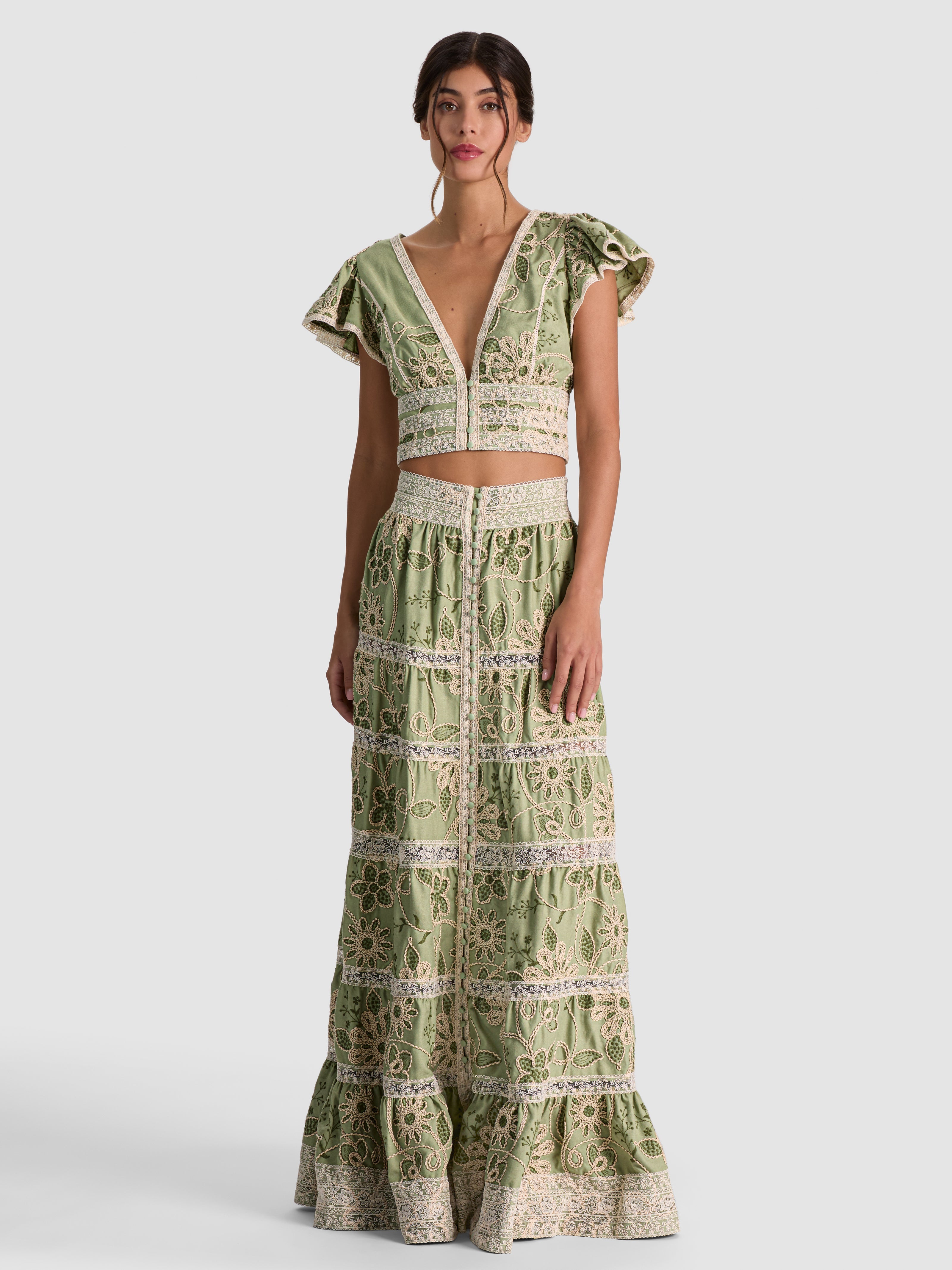 KEELEY EMBROIDERED FLUTTER TWO-PIECE SET
