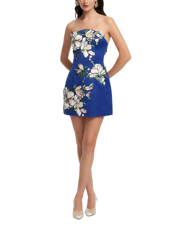 Zaria Applique Floral Bustier Mini Dress - Blue