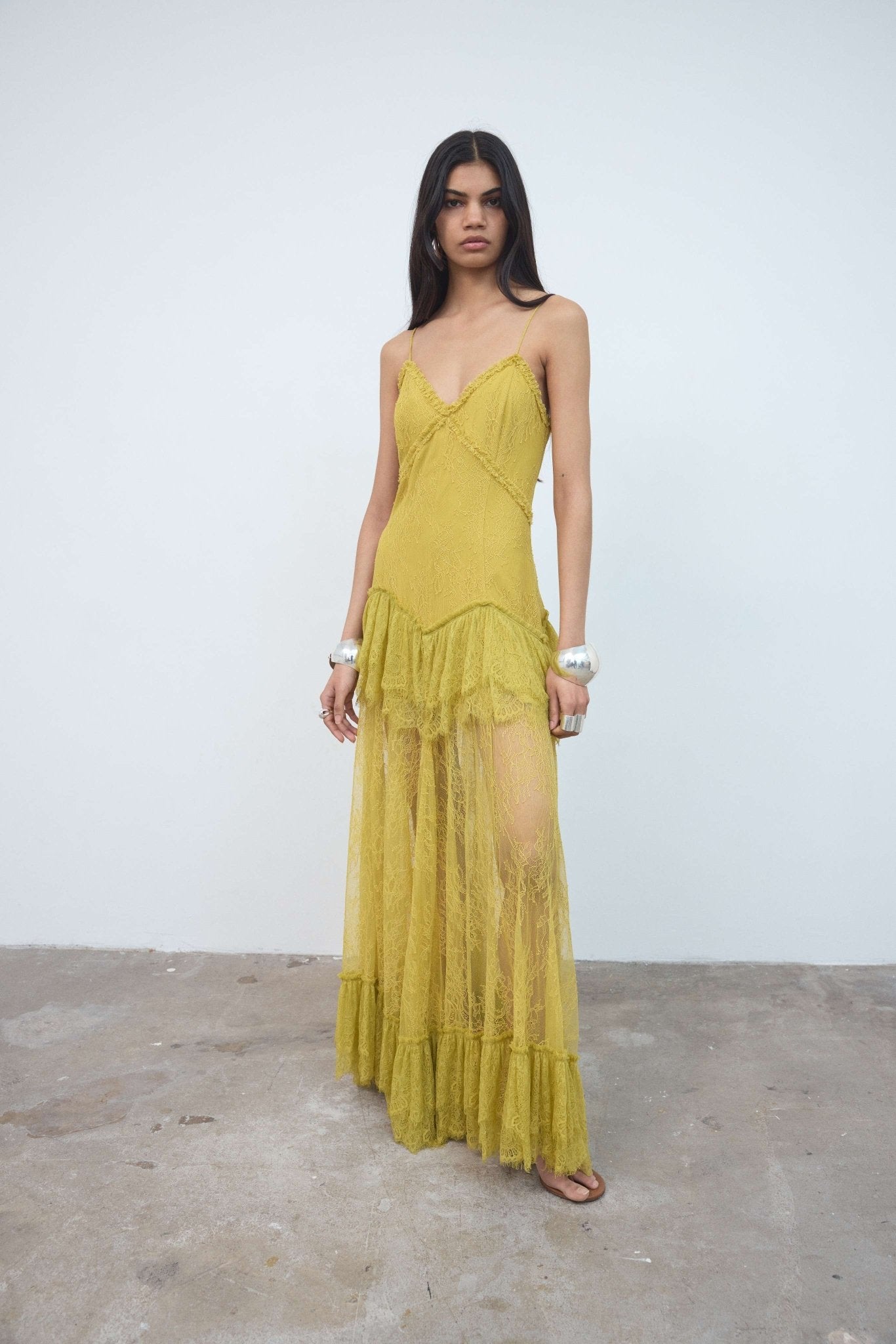KALA MIDI DRESS IN YELLOW LACE