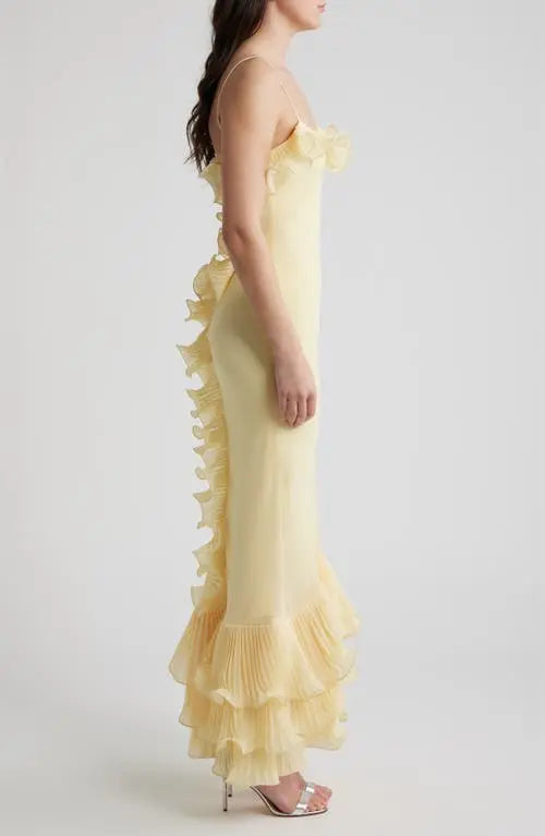Delina Open Back Mermaid Gown - Butter Yellow