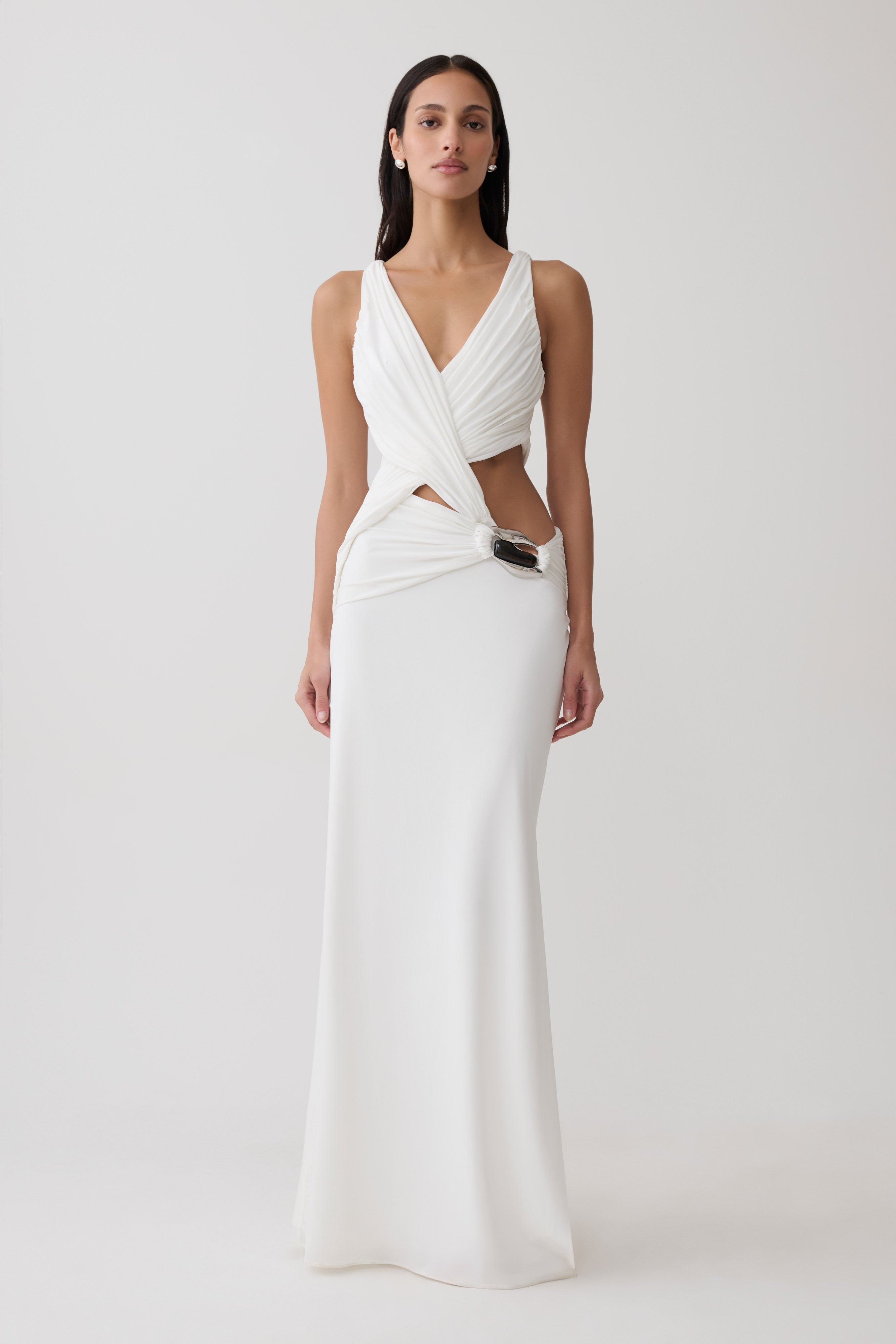 Draped Jersey Gown With Hardware