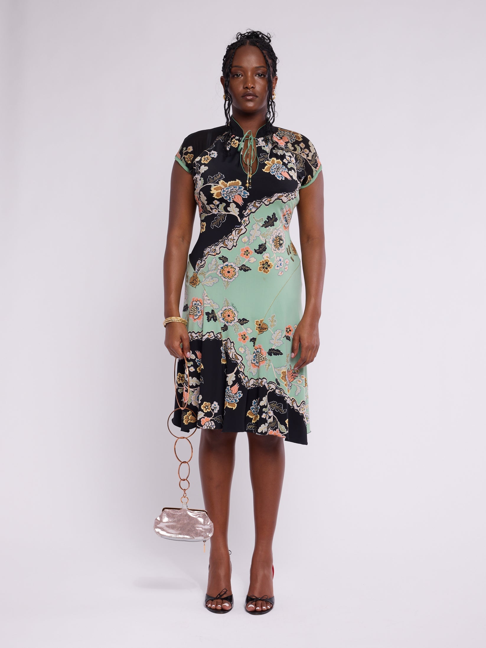 Roberto Cavalli SS 2003 Runway Chinoiserie Silk Midi Dress - Blue