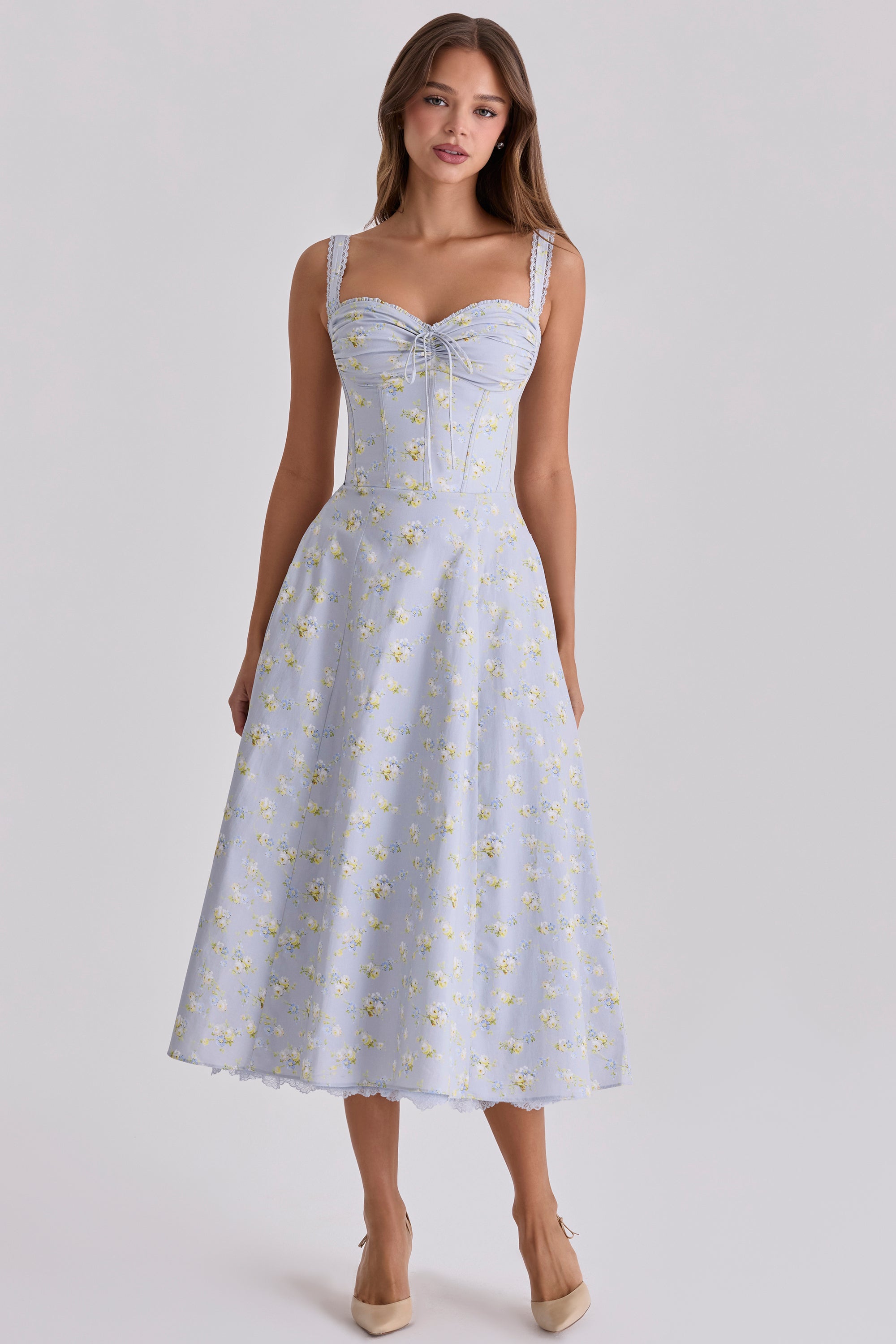 Rosalee Blue Wildflower Floral Print Midi Dress