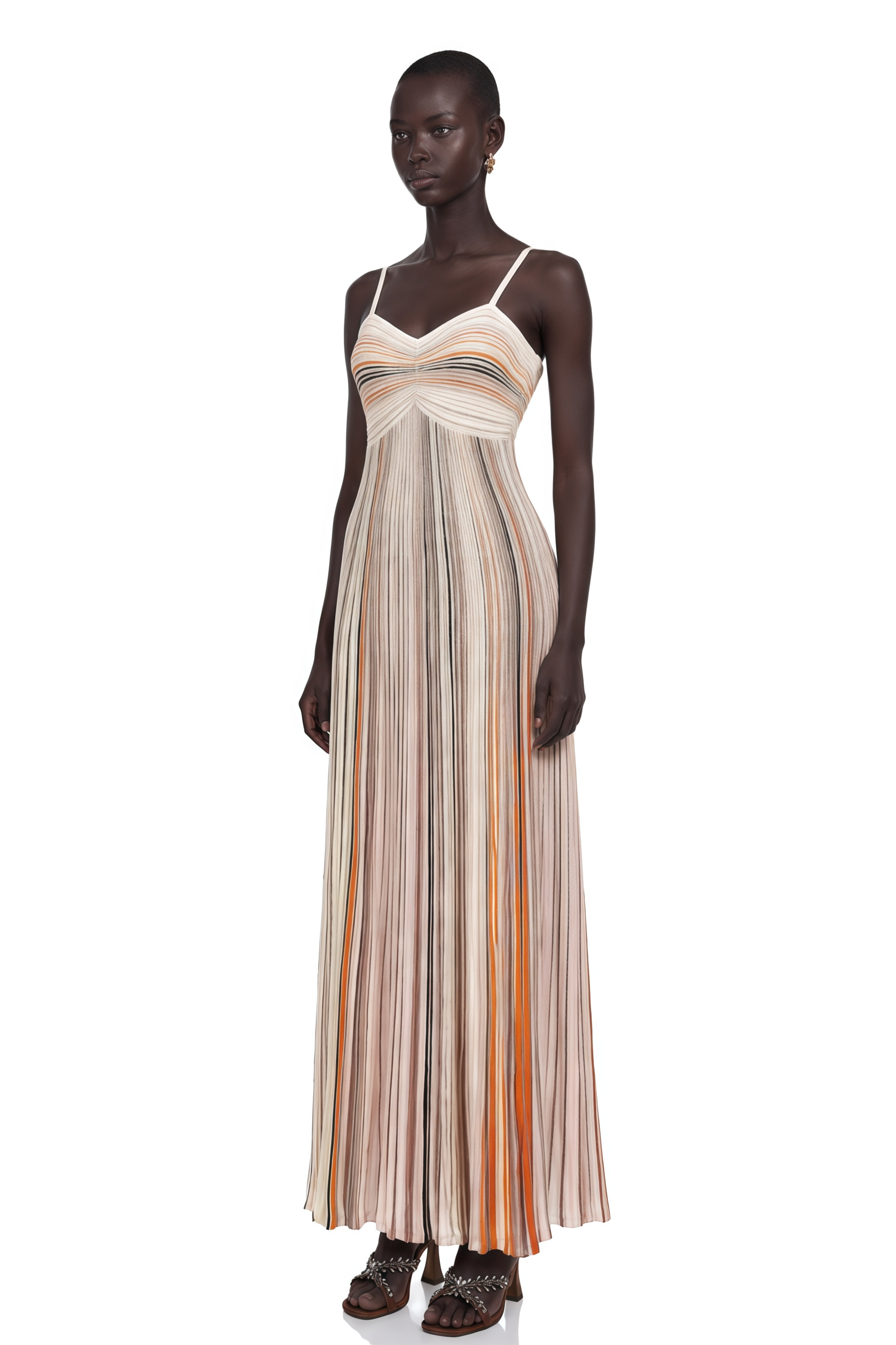 Bruyère Neutral Sequin Striped Knit Maxi Dress