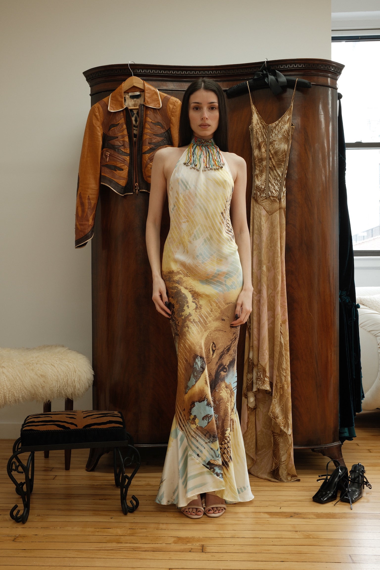 Roberto Cavalli SS 2002 Lion Beaded Dress - Animal Print