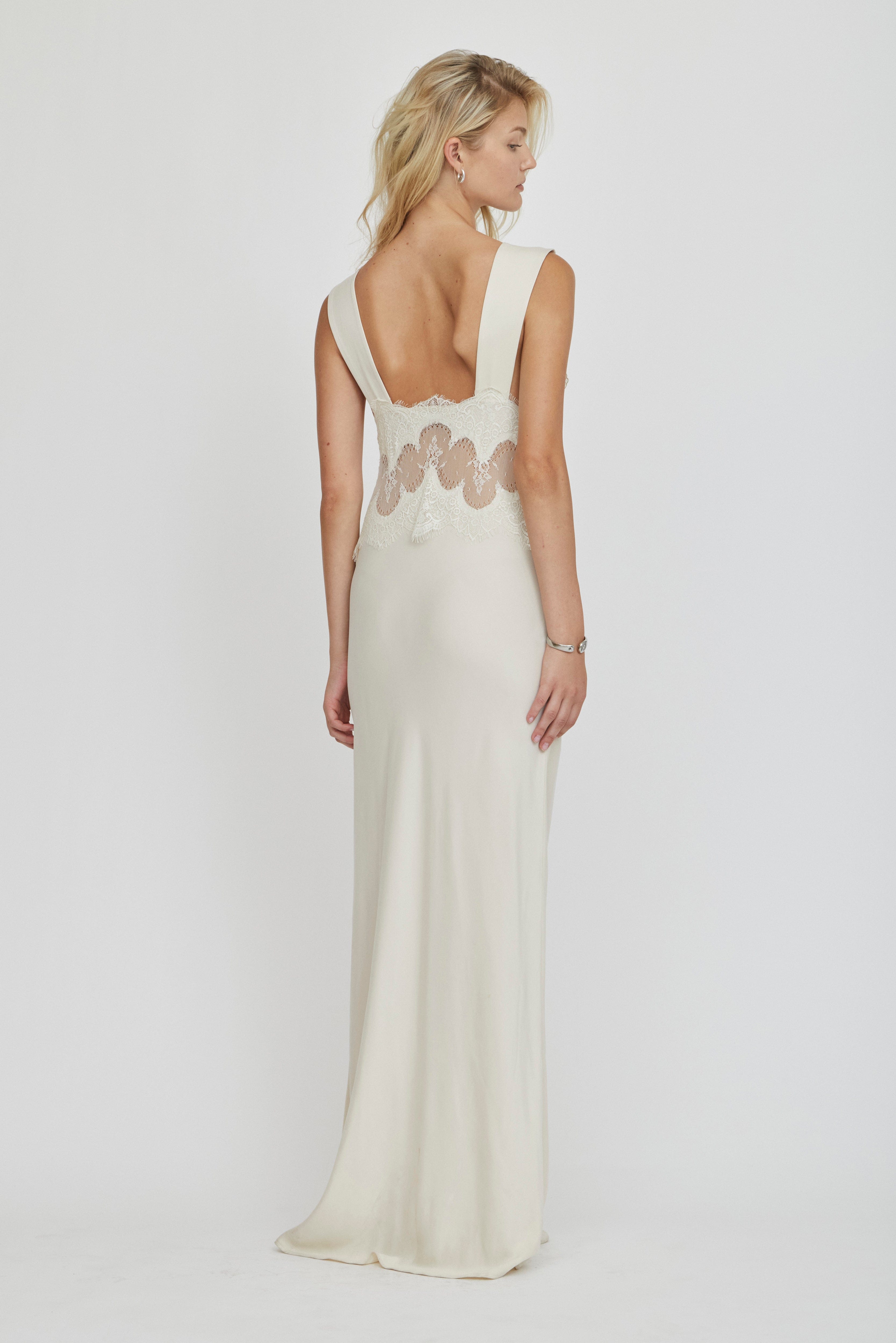 VISIONS LACE FLOOR LENGTH DRESS | BUTTERCREAM