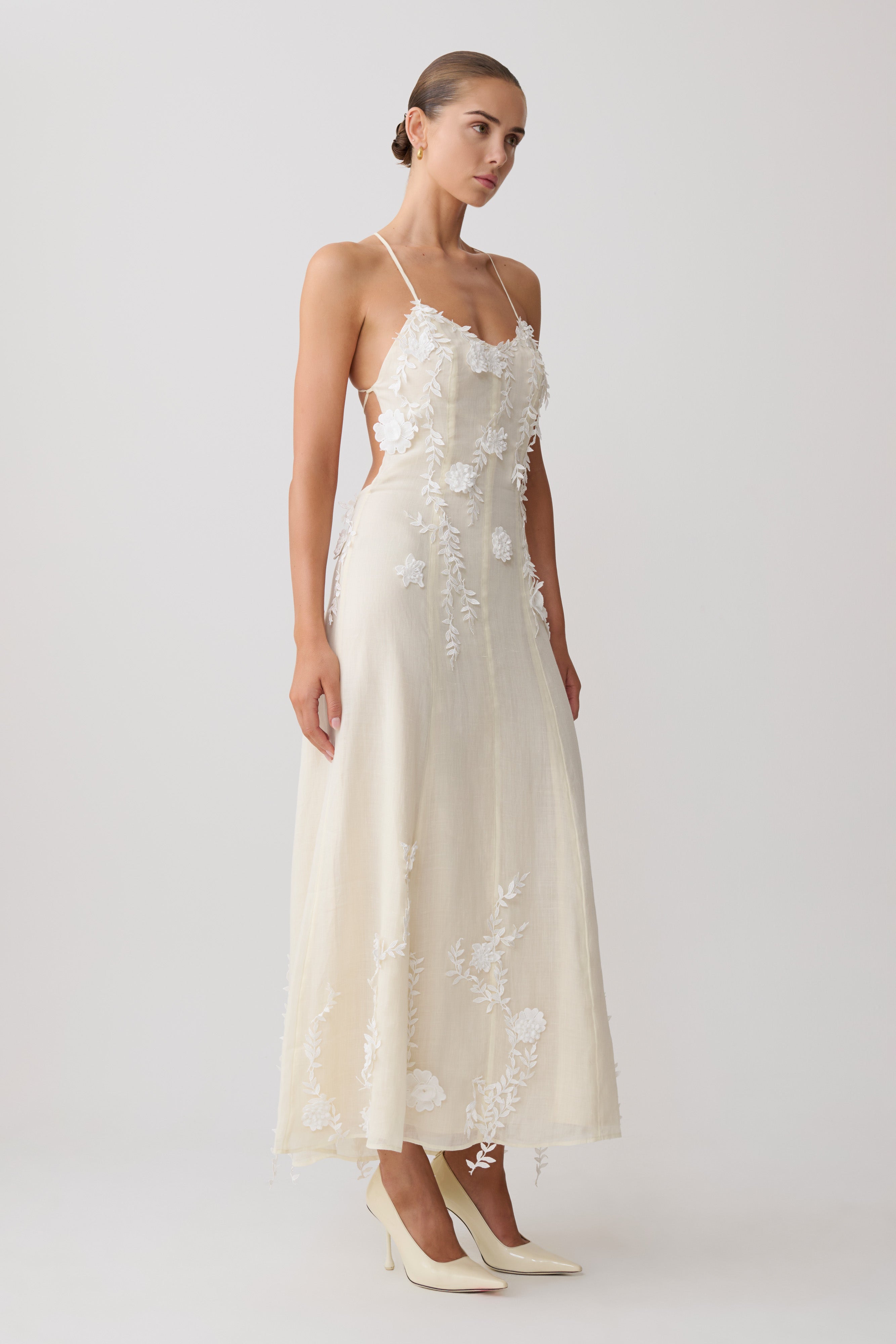 Odette Floral Lace Midi Dress - Buttermilk