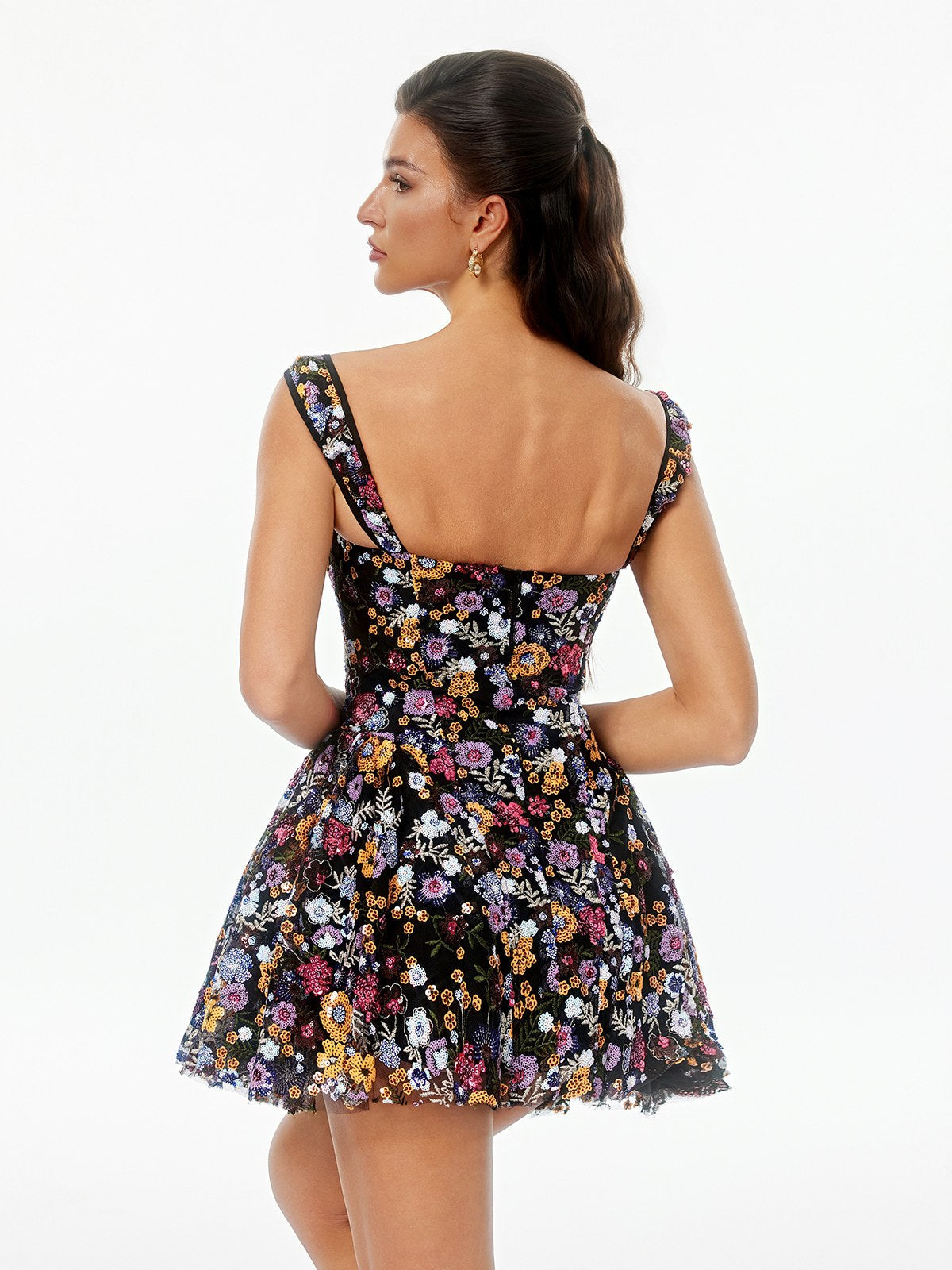 S Galenx Embroidered Flower Sequin Mini Dress