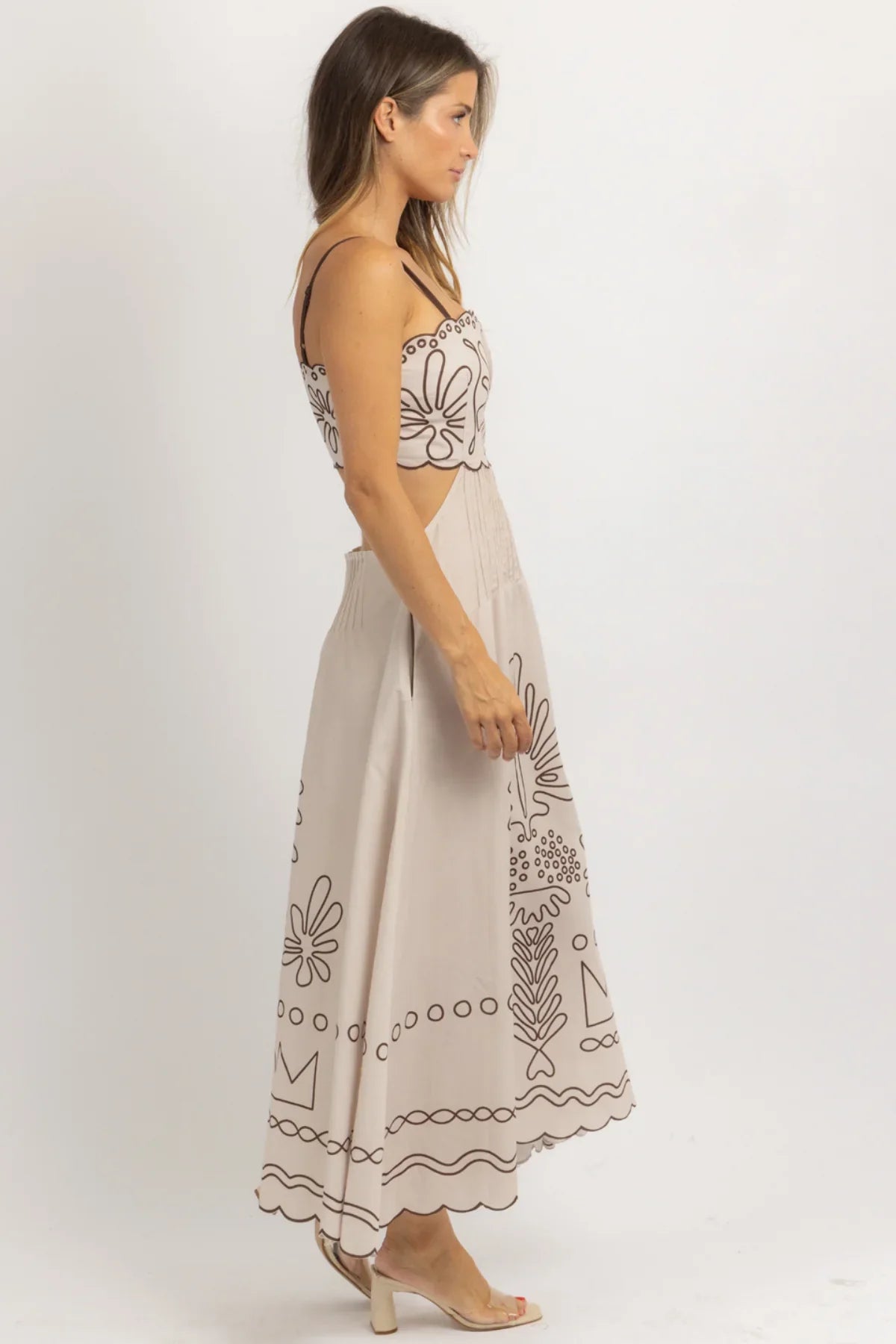 Maya Floral Embroidered Cutout Midi Dress