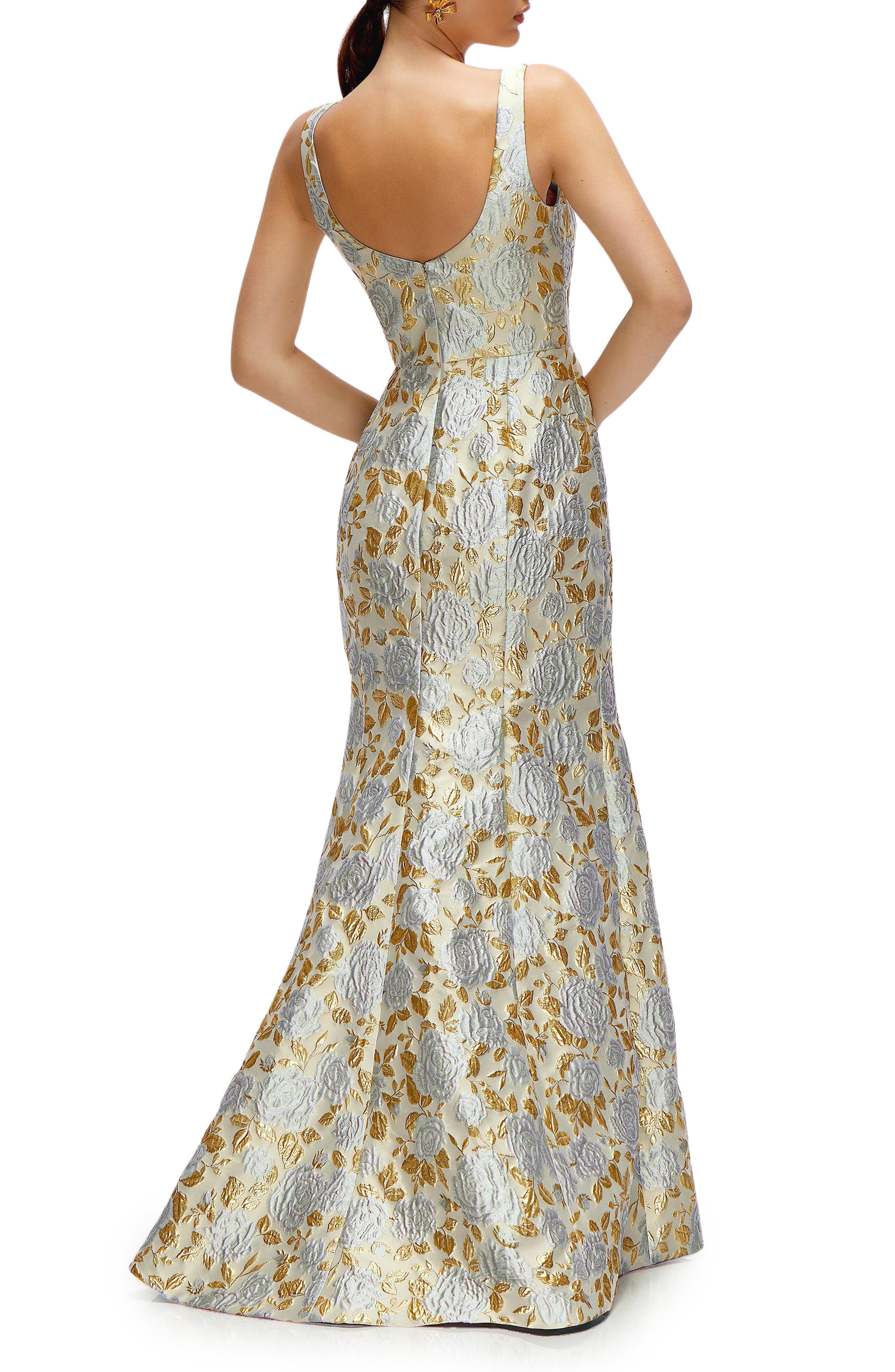 Metallic Floral Brocade Trumpet Gown