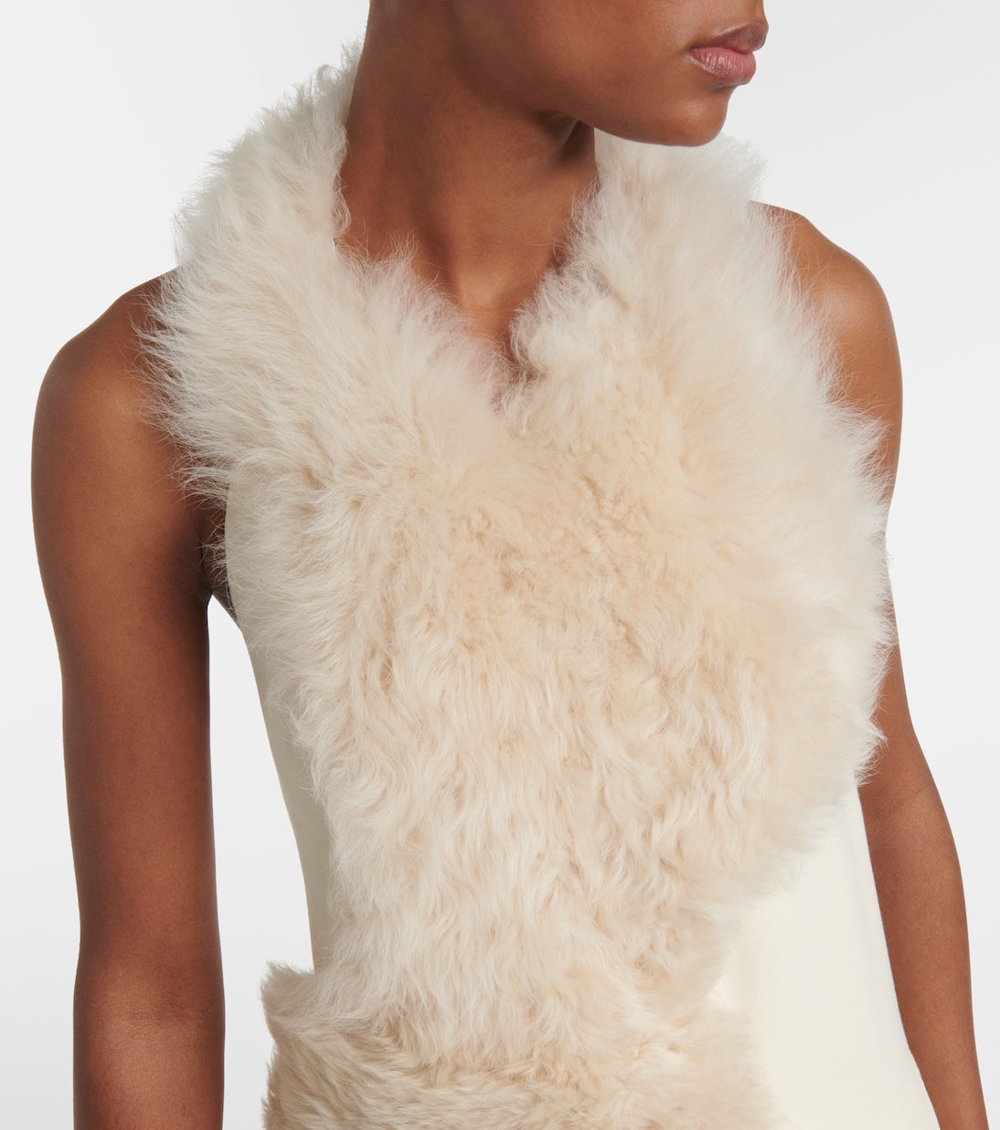 Shearling-trimmed cady midi dress