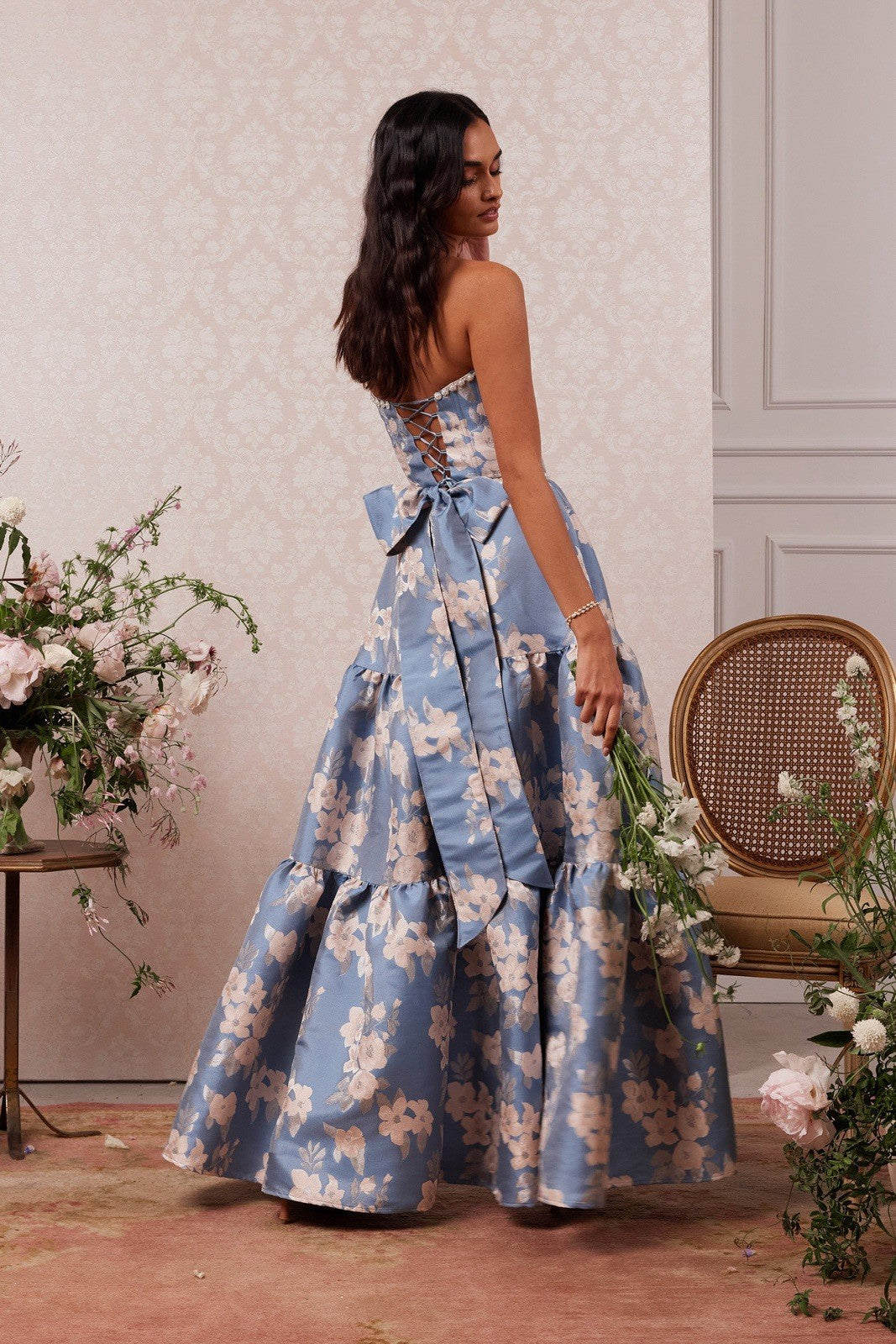 V. Chapman Women's The Vivian Dress in Dusk Blue Baroque Floral