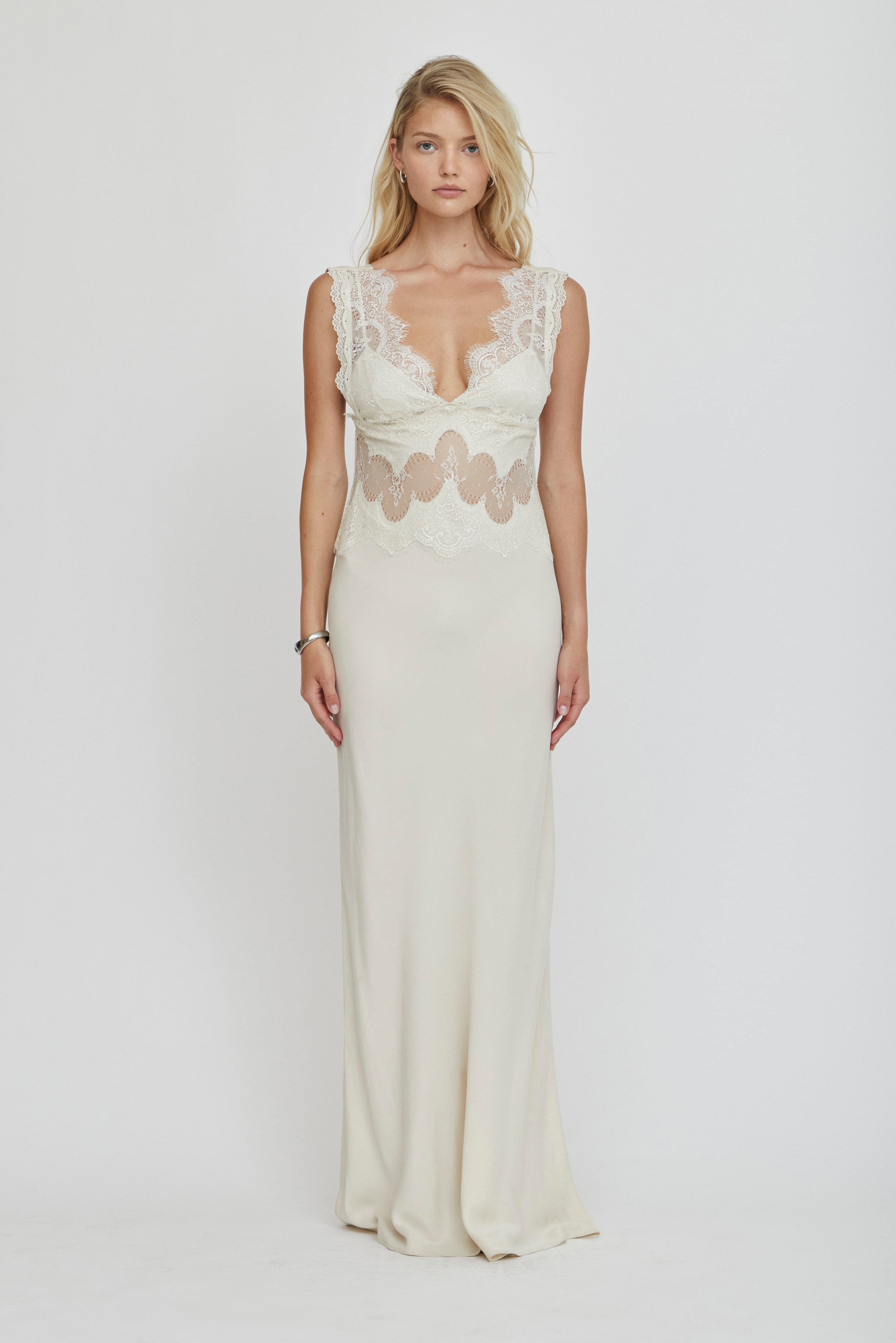 VISIONS LACE FLOOR LENGTH DRESS | BUTTERCREAM