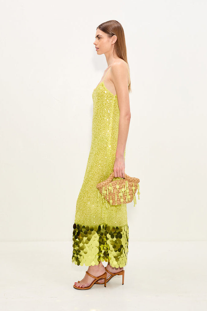 Imogen Sequin Midi Dress In Peridot Combo