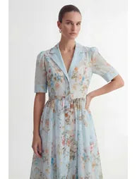 Garden Girl Moment Blue Floral Print Short Sleeve Maxi Dress
