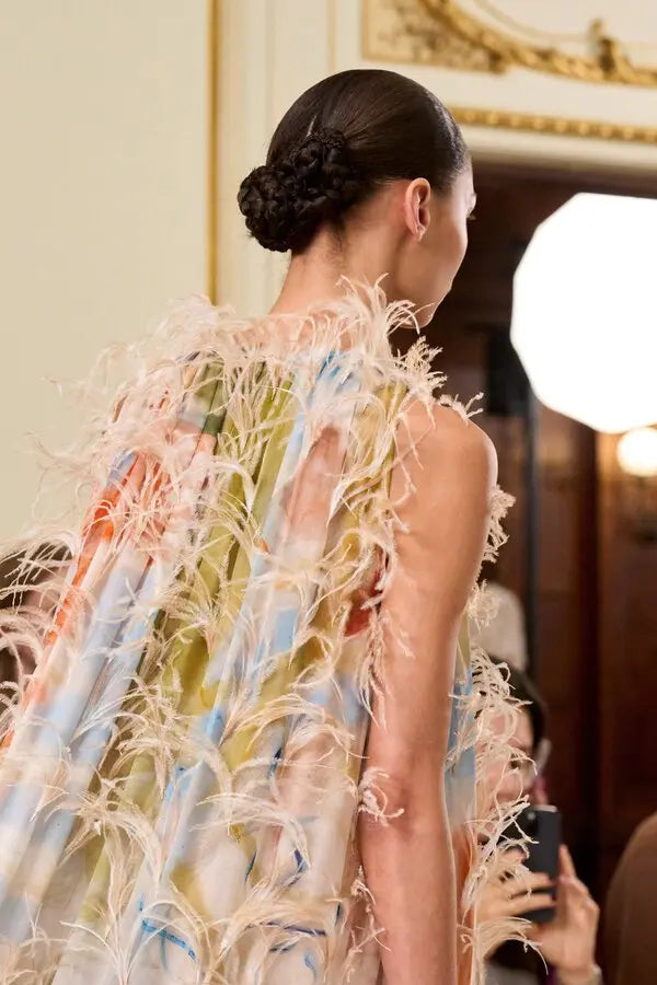 Gossamer Gown With Feather Embroidery