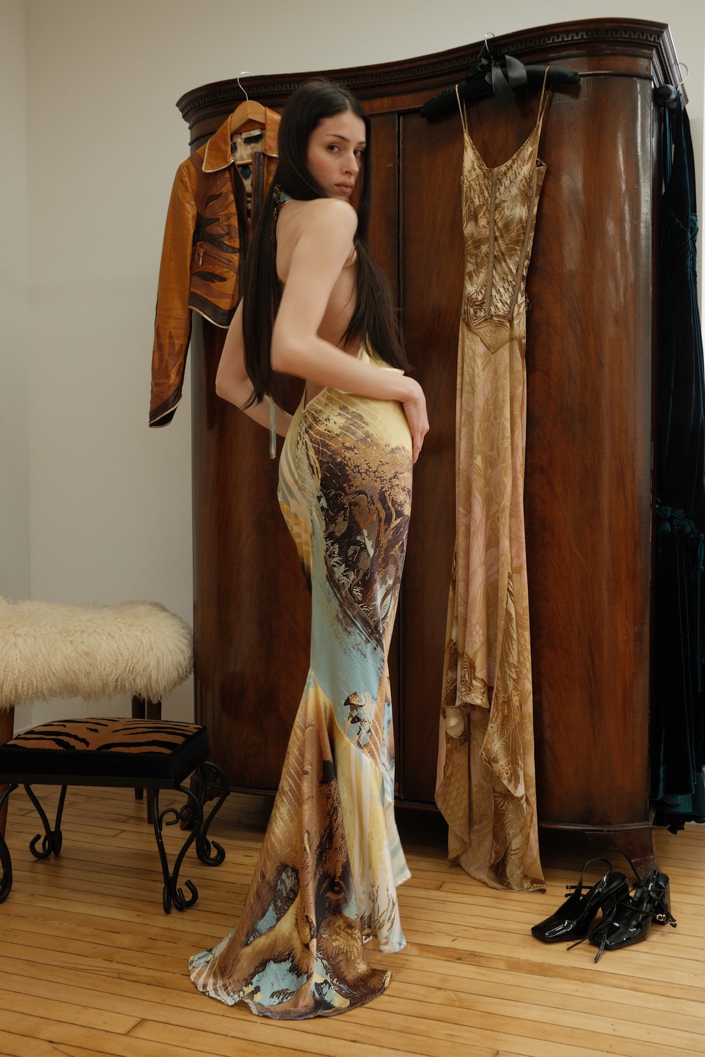 Roberto Cavalli SS 2002 Lion Beaded Dress - Animal Print