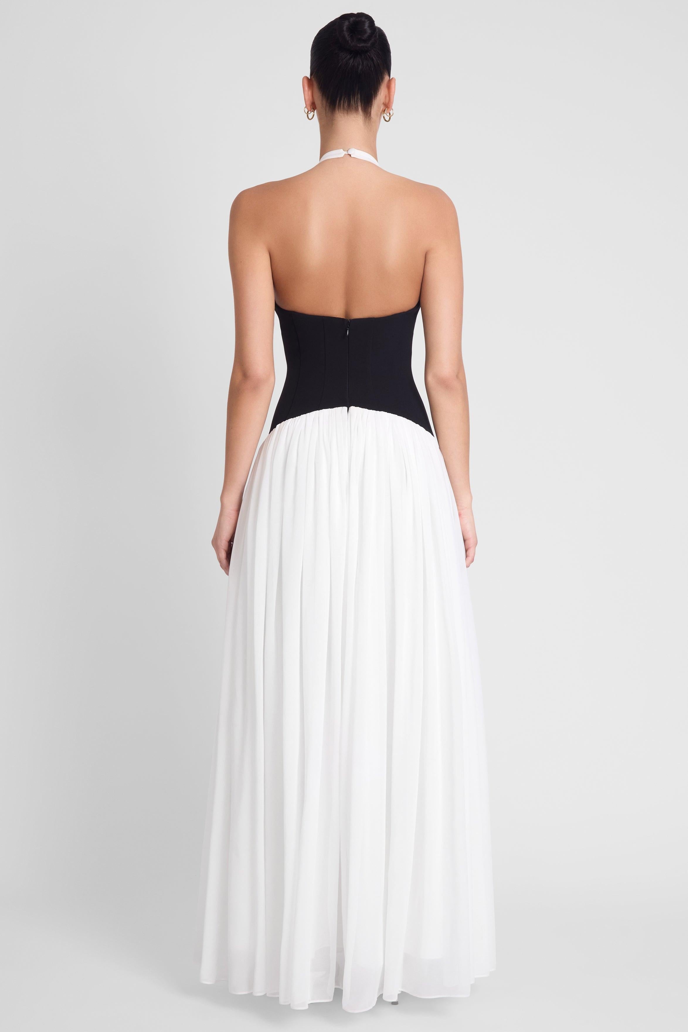 Harlowe Contrast Corset Maxi Dress - Black & White - XS