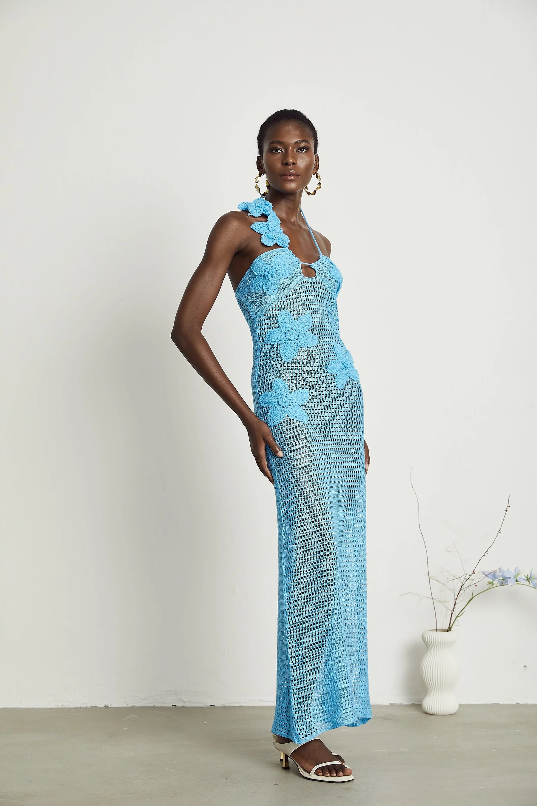 Diane crochet faux-flower embellished maxi dress