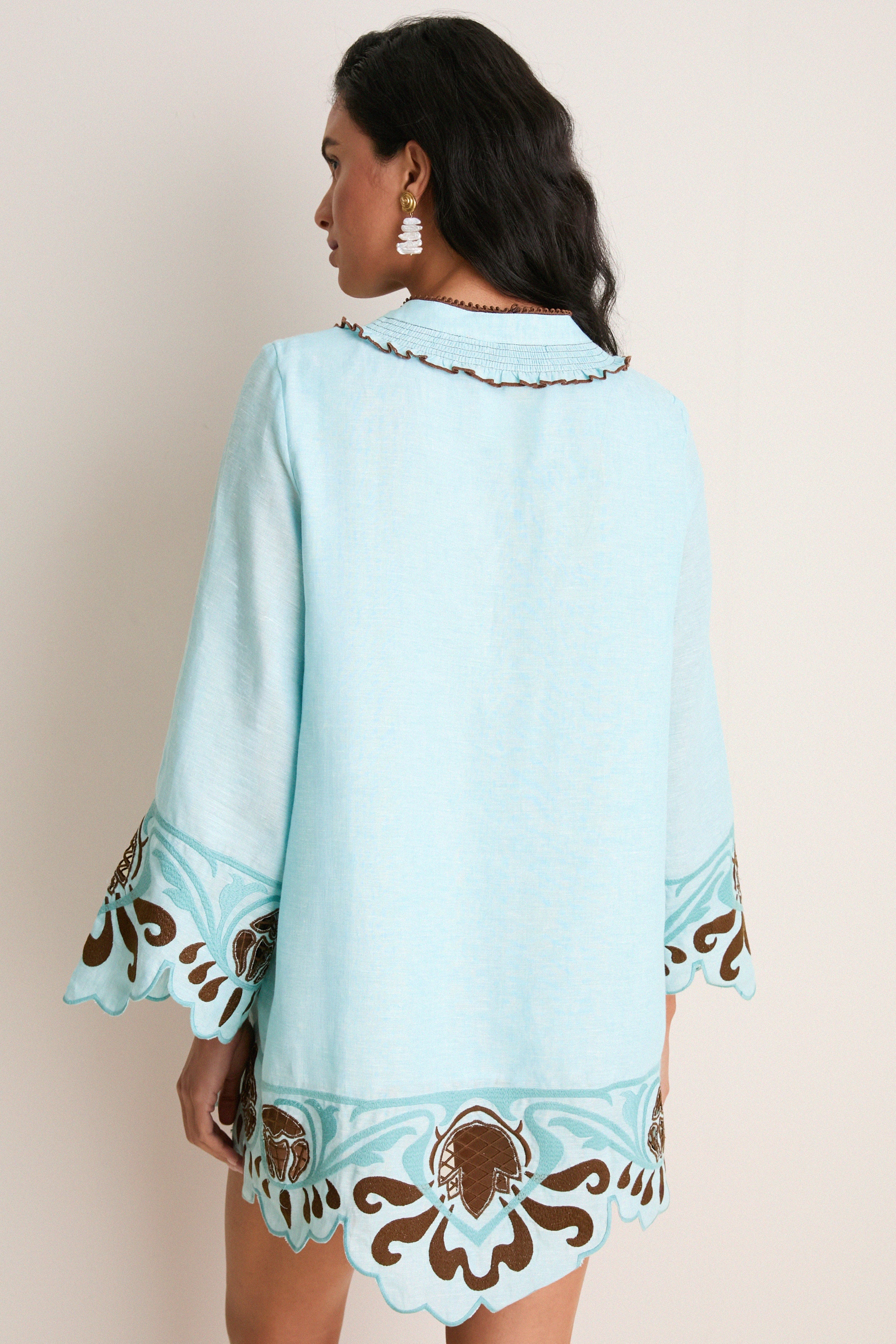 Turquoise Linen Tess Short Dress
