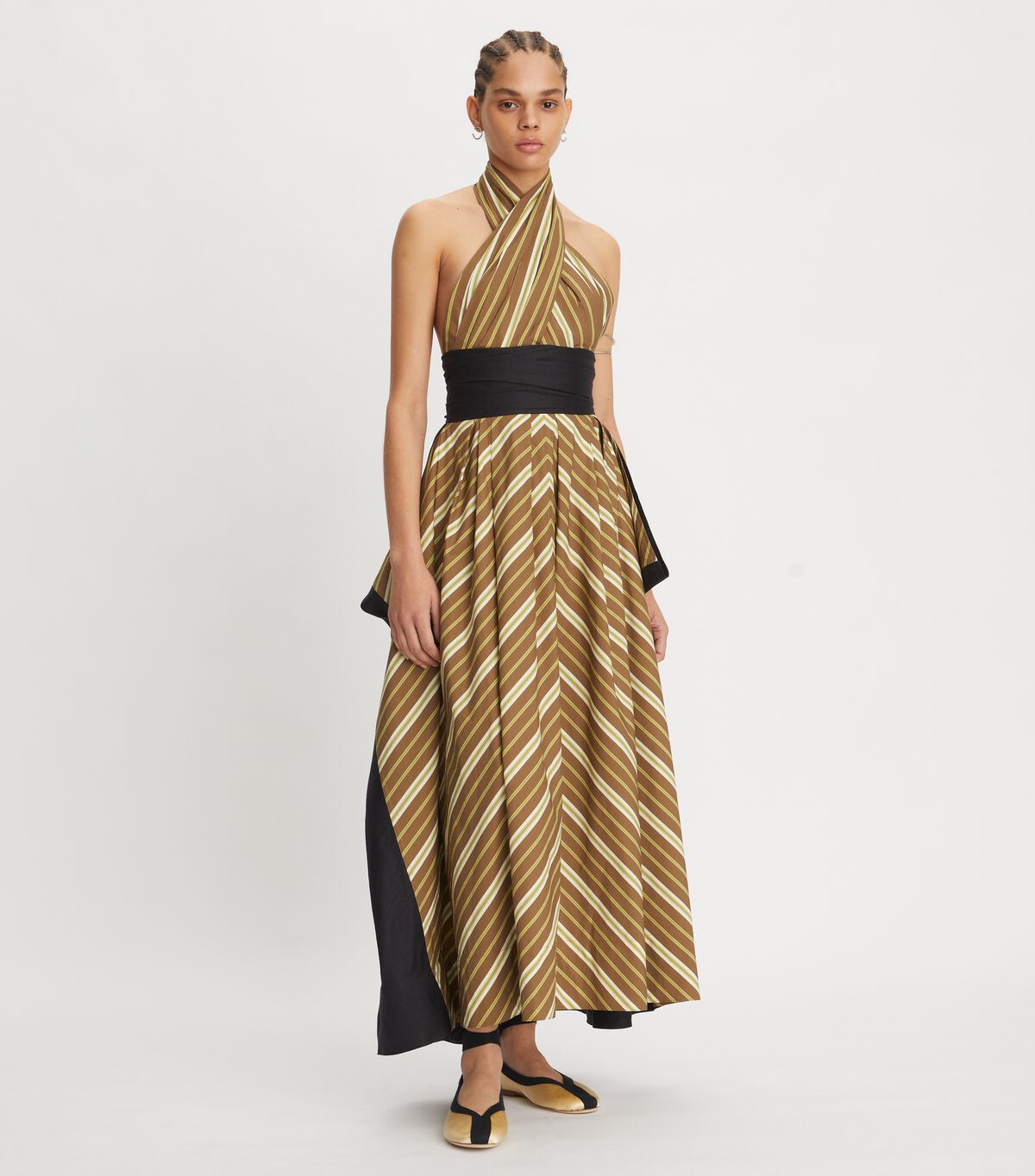 Coffee Stripe Poplin Dress