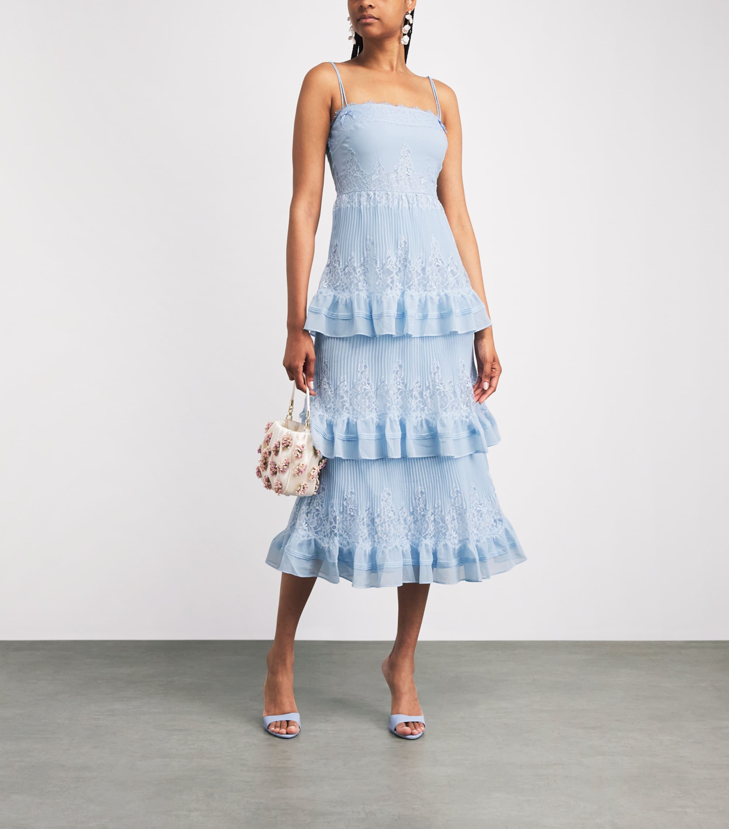 Self-Portrait Chiffon Lace-Trim Midi Dress