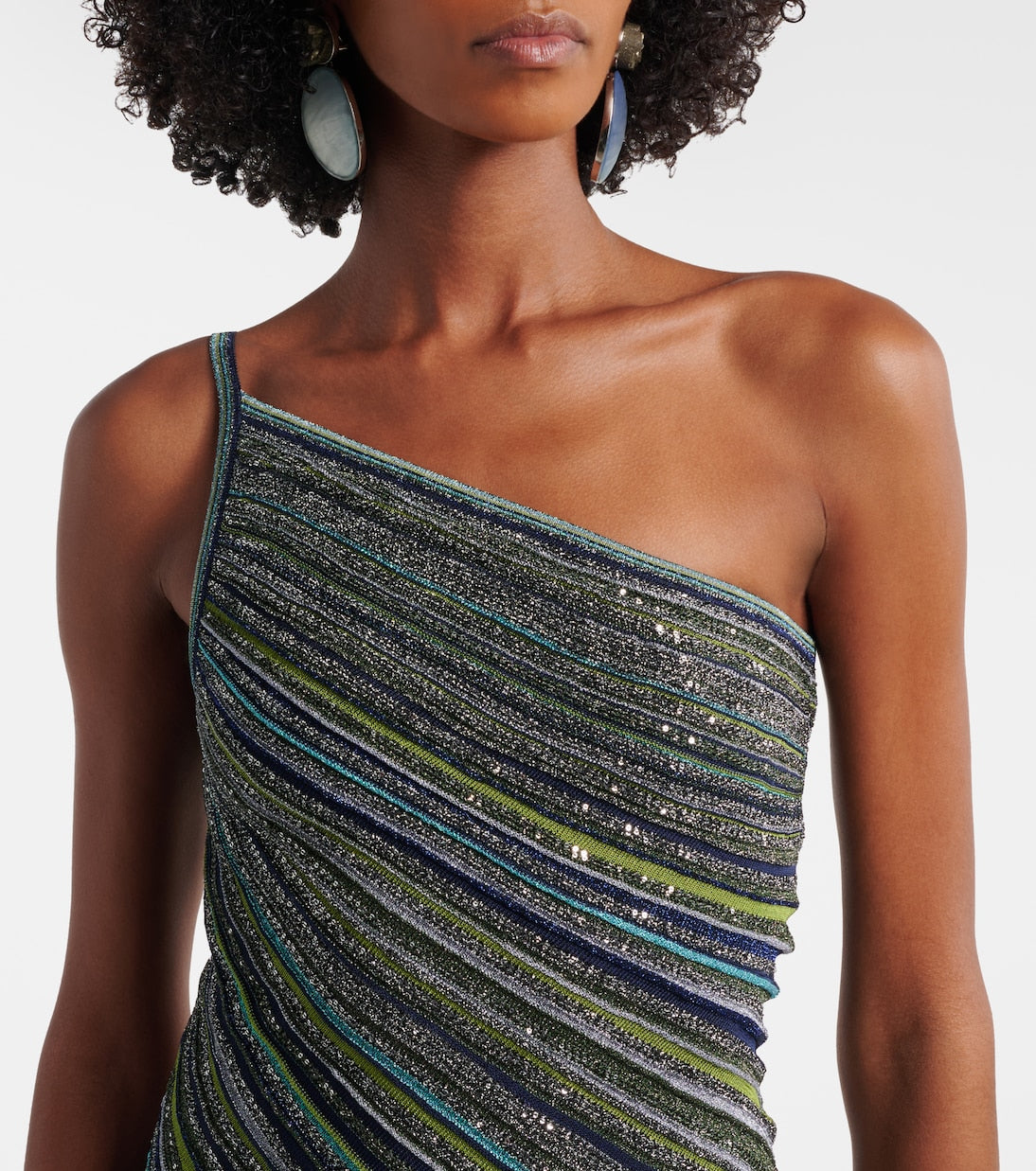 Sequined one-shoulder lamé maxi dress