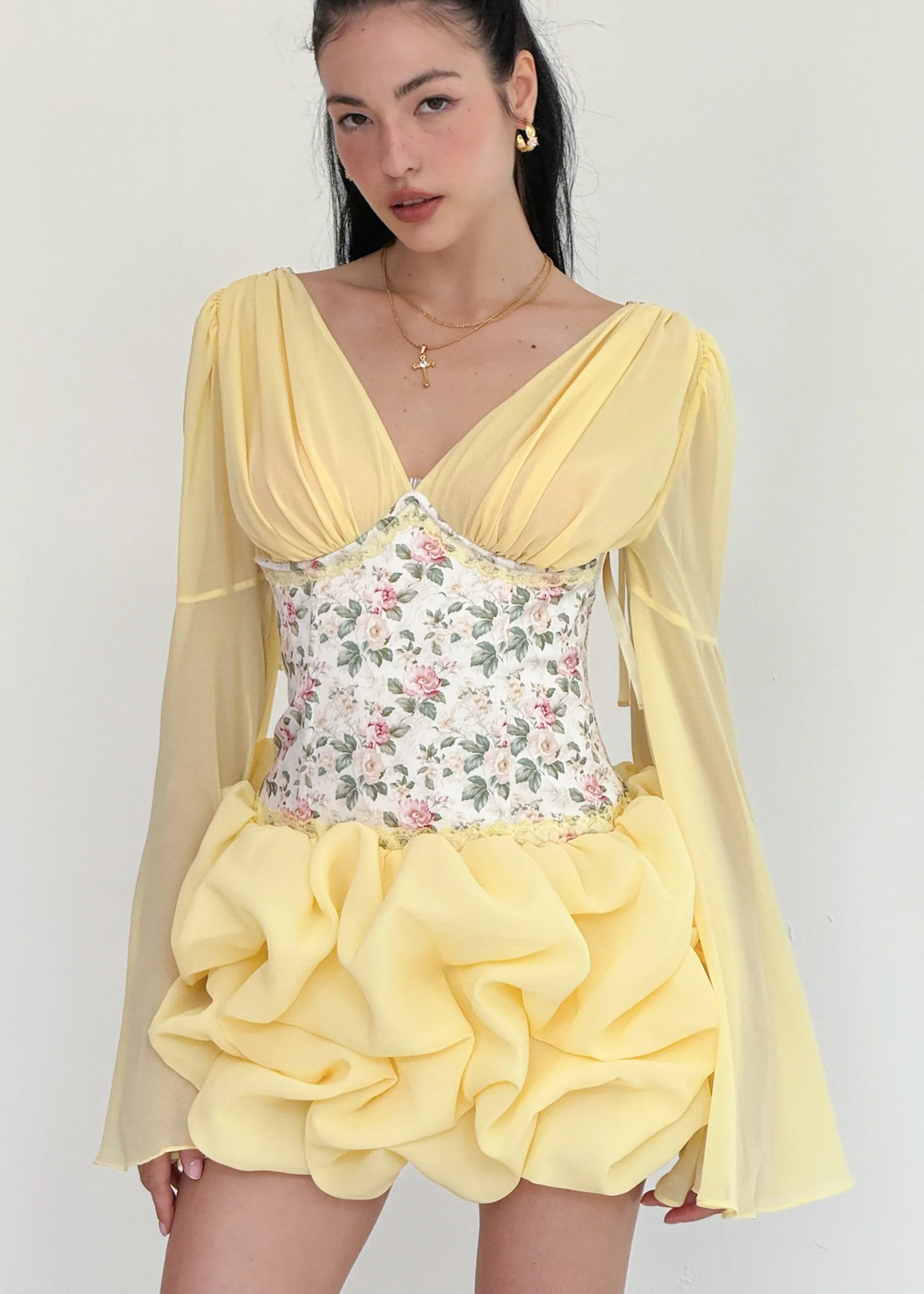 The Puff Cloud Mini Dress in Vintage Cream Flower