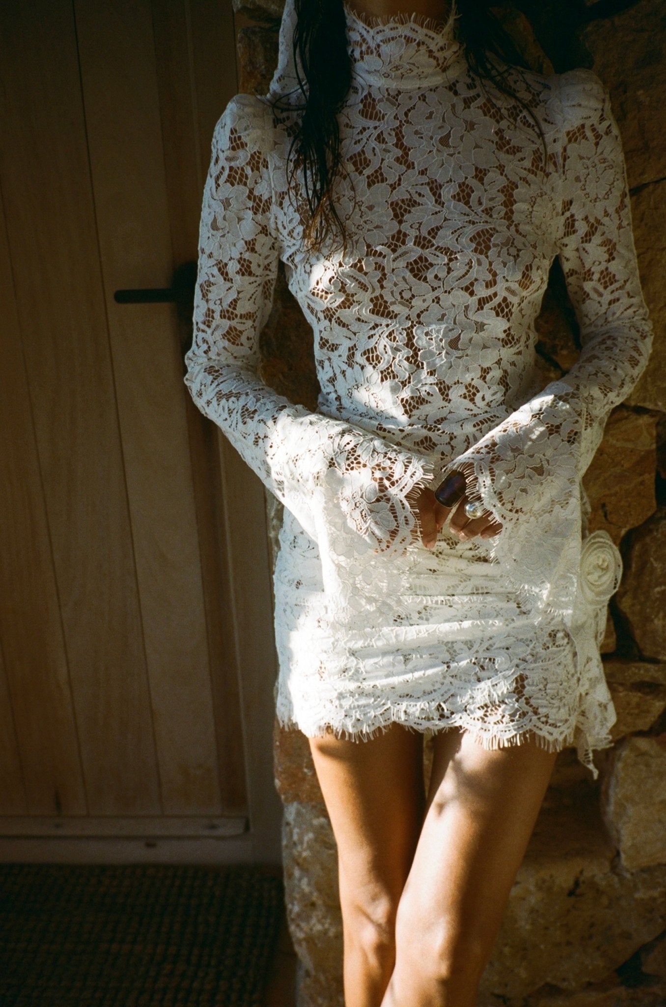 BODITA MINI DRESS IN WHITE COTTON LACE