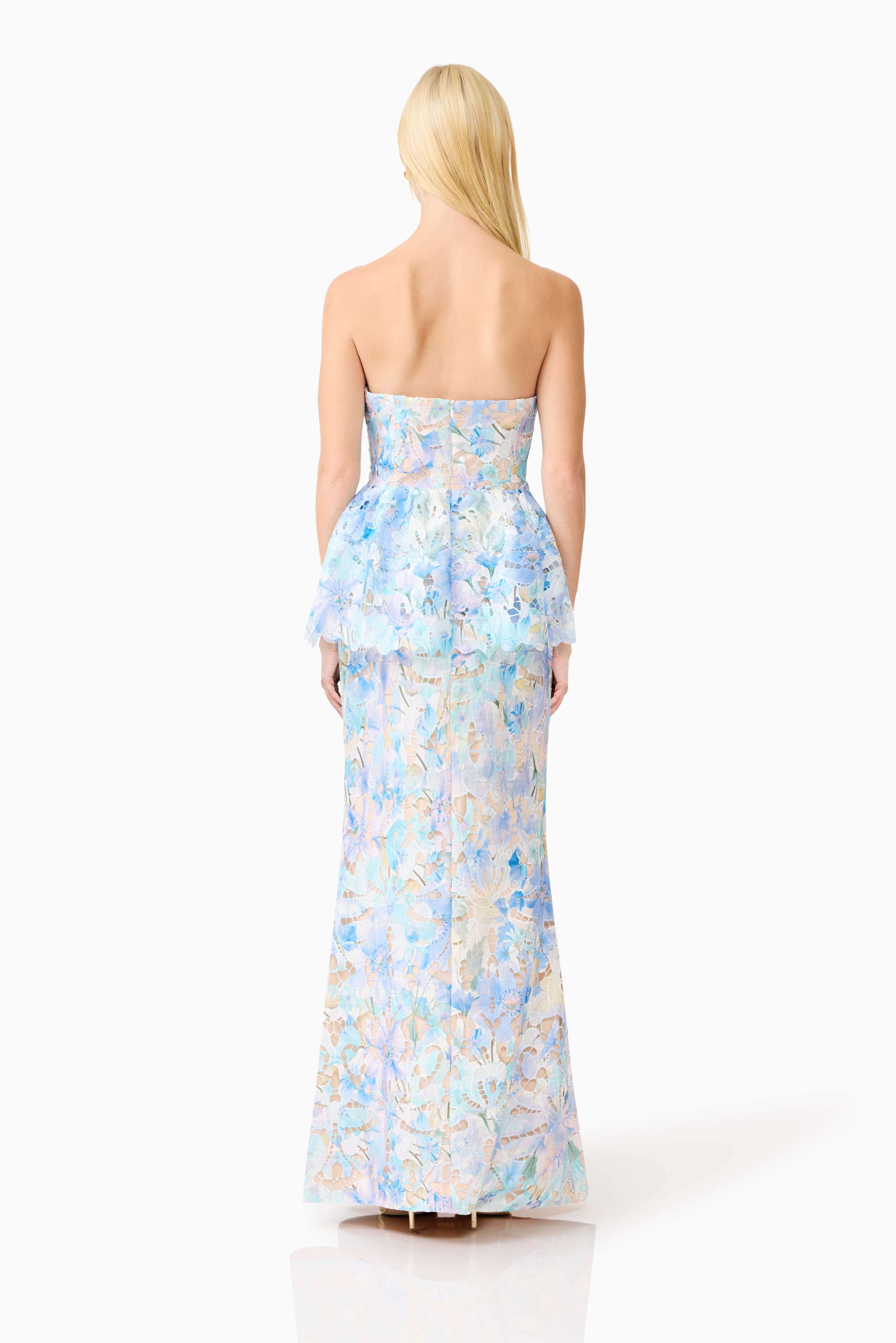 Kalissa Strapless Gown in Blue Floral