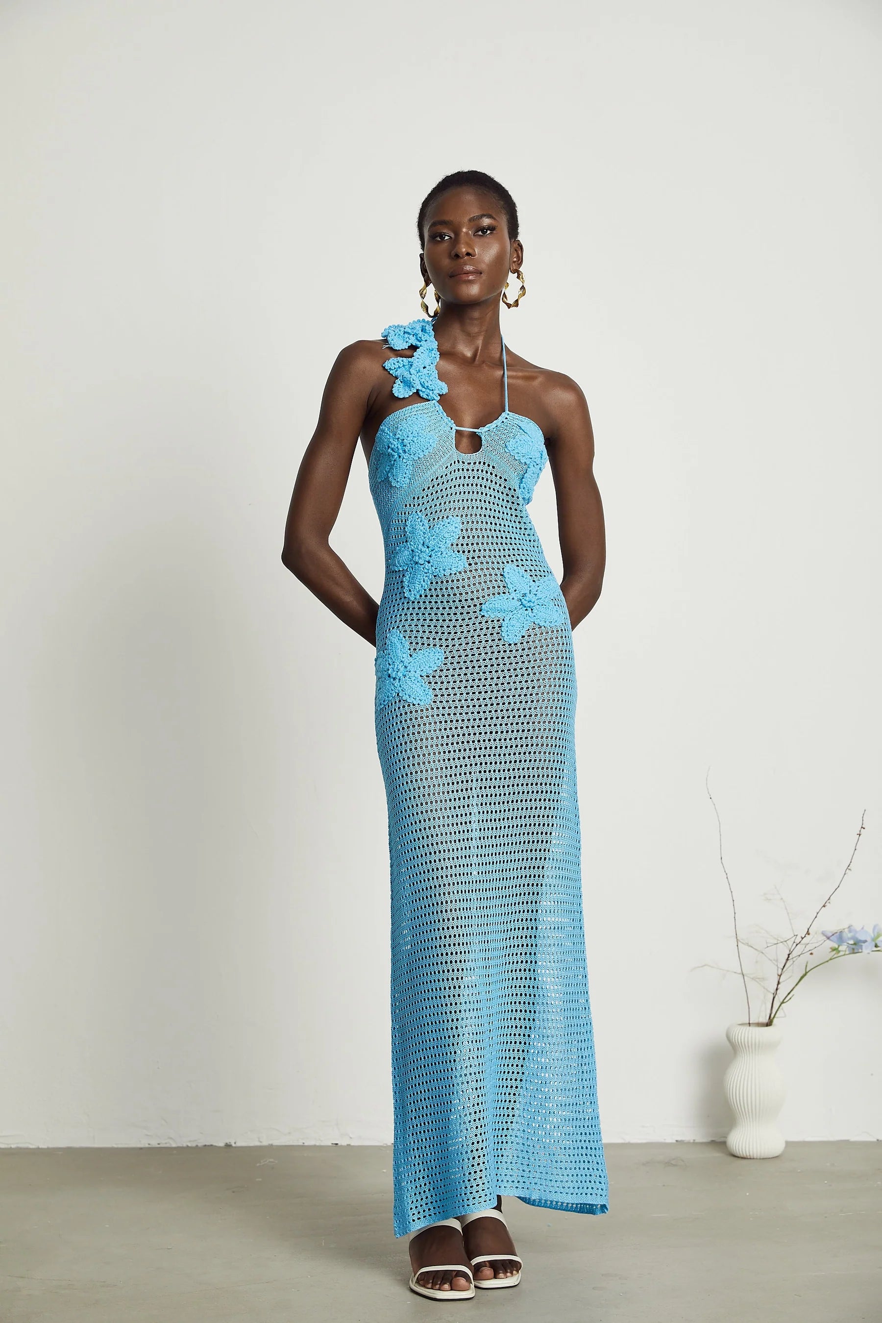 Diane crochet faux-flower embellished maxi dress